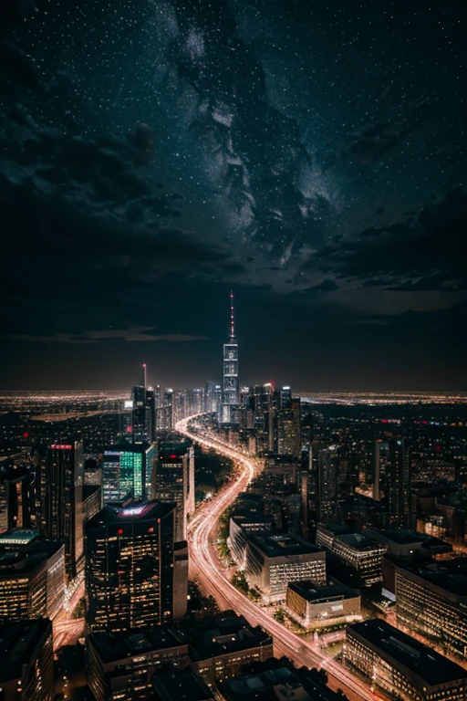 (best quality,highres,masterpiece:1.2),City Night View,night scene,urban landscape,skyscrapers,illuminated streets, bustling city,neon lights,flickering lights,reflecting on the river,spectacular skyline,cityscape,metropolis,buzzing with life,vibrant colors,intricate details,exquisite architecture,modern infrastructure,sleek buildings,tall structures,glowing reflections,traffic trails,hustle and bustle,streets alive with activity,nighttime energy,starlit sky,soft glow,tranquil atmosphere,serene beauty,luminous atmosphere,shadows and highlights,dynamic composition,depth and dimension,alluring ambiance,urban oasis,aesthetic pleasure,visual feast,awe-inspiring view,photographic realism,stunning visual impact,impressive art style,dazzling city lights,dreamlike setting,majestic panorama,surreal beauty
