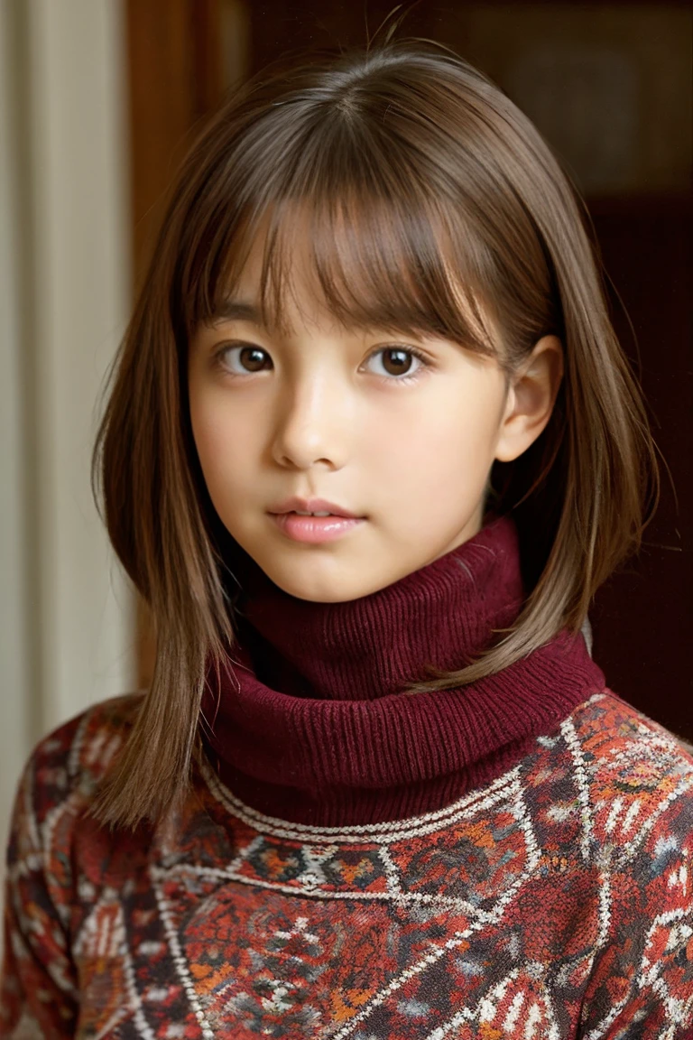 Beautiful girl wearing a patterned turtleneck sweater、years、Calm face、inside in room、