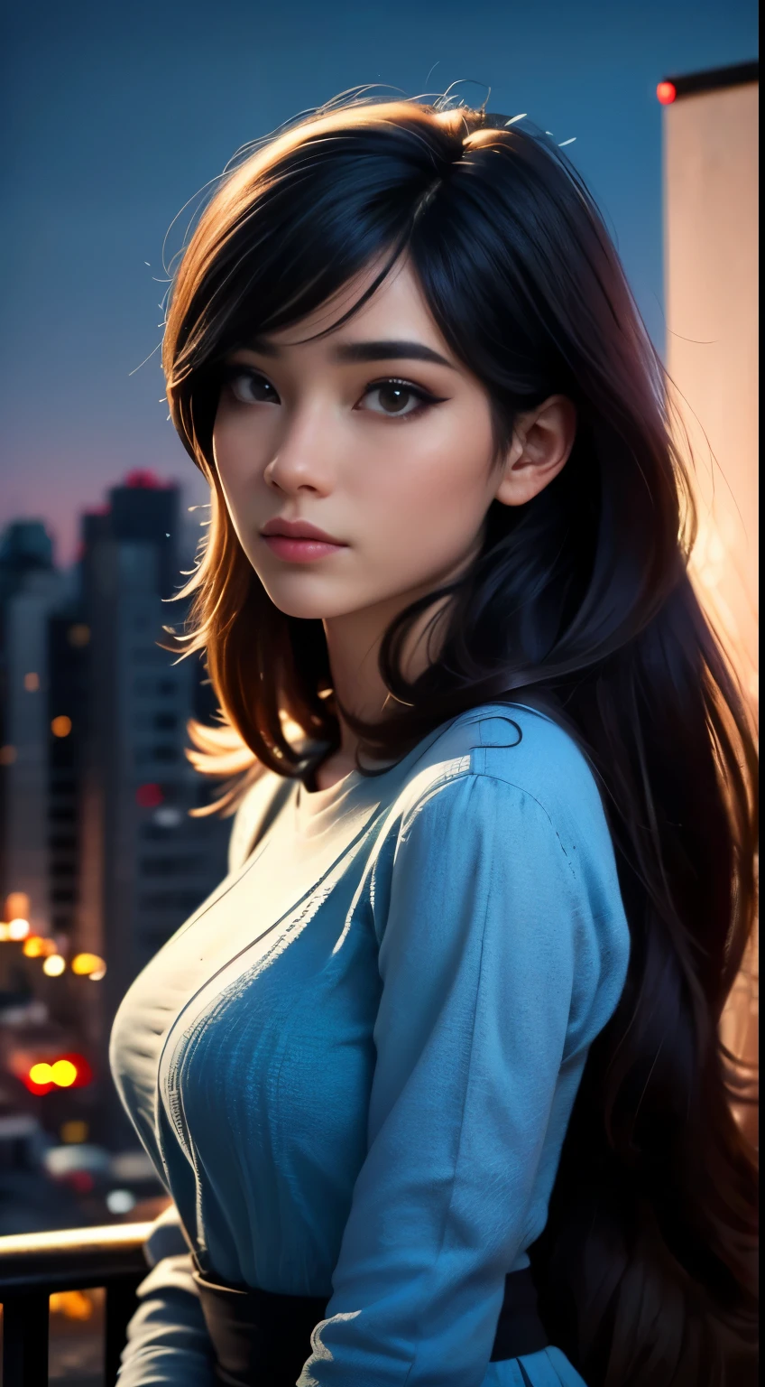 photo of Emiru, RAW, beautiful woman, ((portrait)), ((detailed face:1.2)), ((detailed facial feature, detailed skin, clear skin), (perfect proportioned body), (wearing a colorful dress) (high detailed city environment, apartment balcony), (realistic photo, best quality, detailed), (8k wallpaper), (cinematic lighting, dramatic lighting) (sharp focus, intricate)