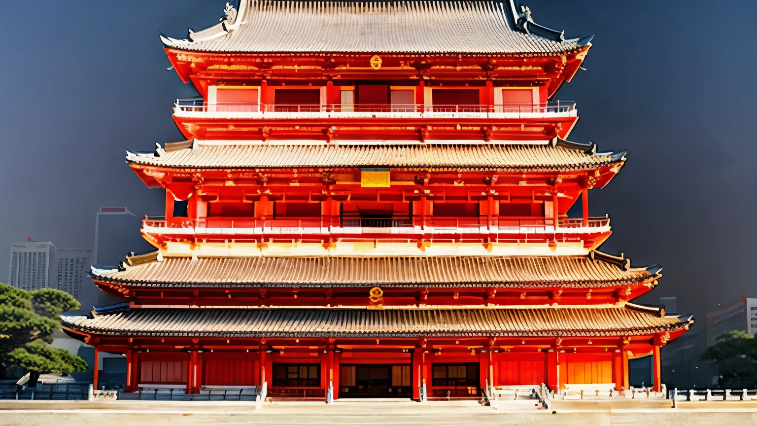 picture of a tall building,There is a clock on it, ancient Chinese architecture, Chinese architecture, Chinese architecture, a convenient building, large temples, buliding, ancient japanese architecture, Front view, Front view, buildings, Tang Dynasty Palace, Positive point of view, In front, Front view, a temple, temple, Architectural style, castles and temple details,All buildings,2D style