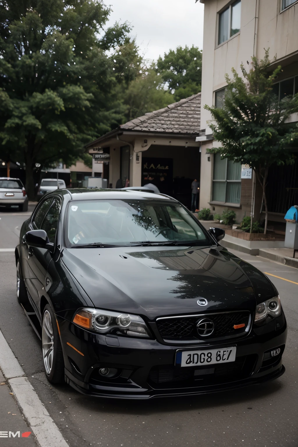 a dark 90s style jdm car with the letters “Akumu Club” underneath