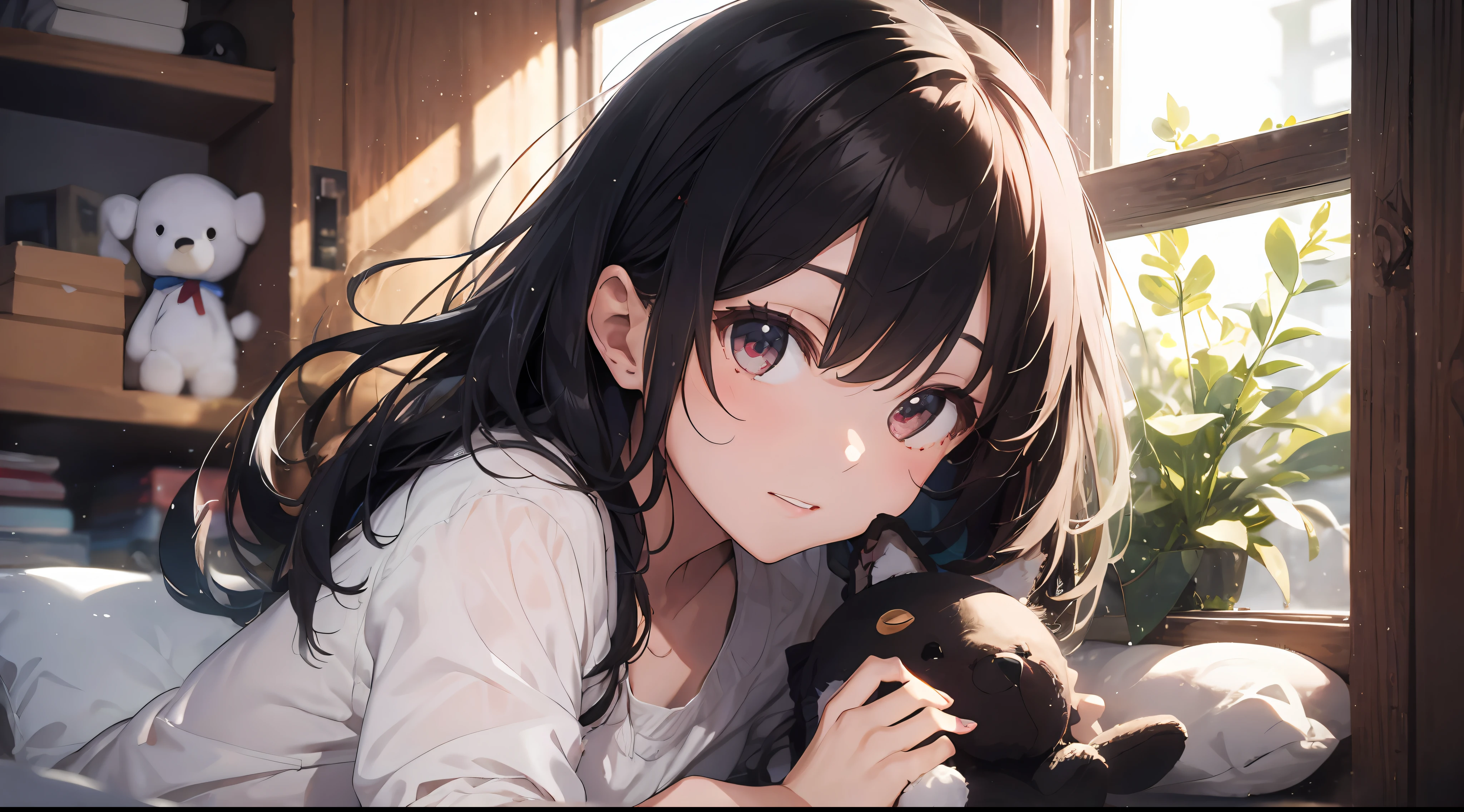 best qualityer、1 girl、Sola、colored hair、cute big breasts 、Glow skin、岁、shine、hight contrast、Cleavage is seductive、