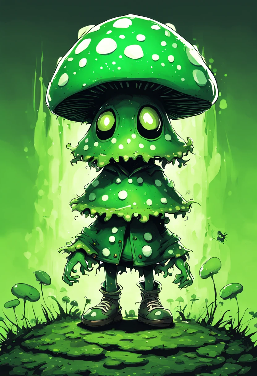 2D, monster, creepy,, (style of Skottie Young:1.3)
1-Up Mushroom Anime boy, a vivid green mushroom hat with white spots and dressed in fantasy fairy-like outfit
