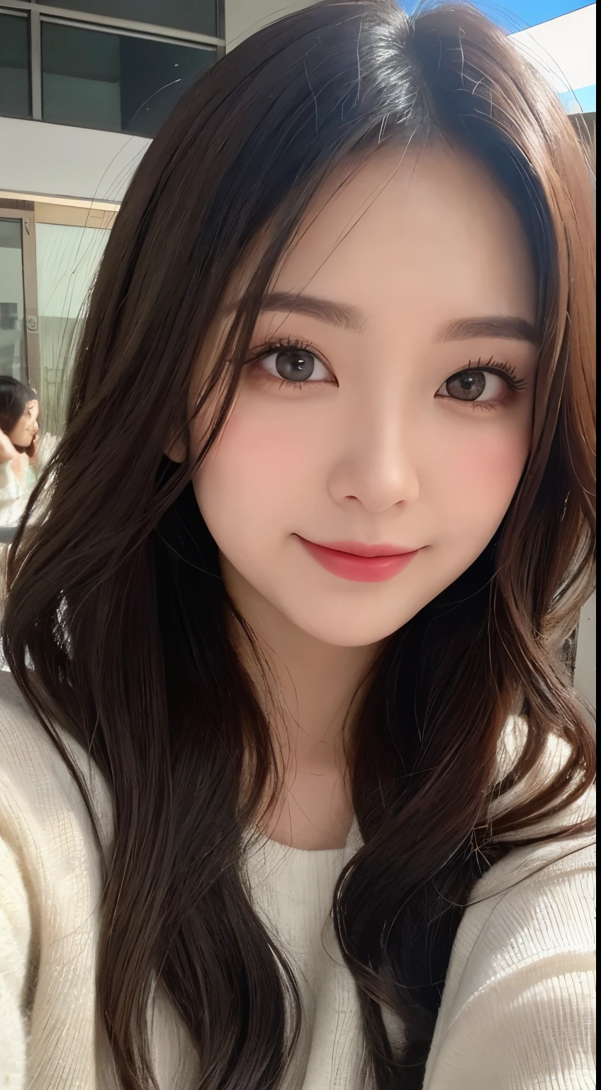 masutepiece, Best Quality, Illustration, Ultra-detailed, finely detail, hight resolution, 8K Wallpaper, Perfect dynamic composition, Beautiful detailed eyes, Gorgeous black fluffy Tokyo winter clothes,random cute hair,small tits,Natural Color Lip, Bold sexy poses,Smile、20 years girl、Cute、Sexy shot looking at camera,Always blur the background,Perfect and beautiful face,Take only the face,beautiful and detailed face、slim face and style,Big eyes、Do gal makeup