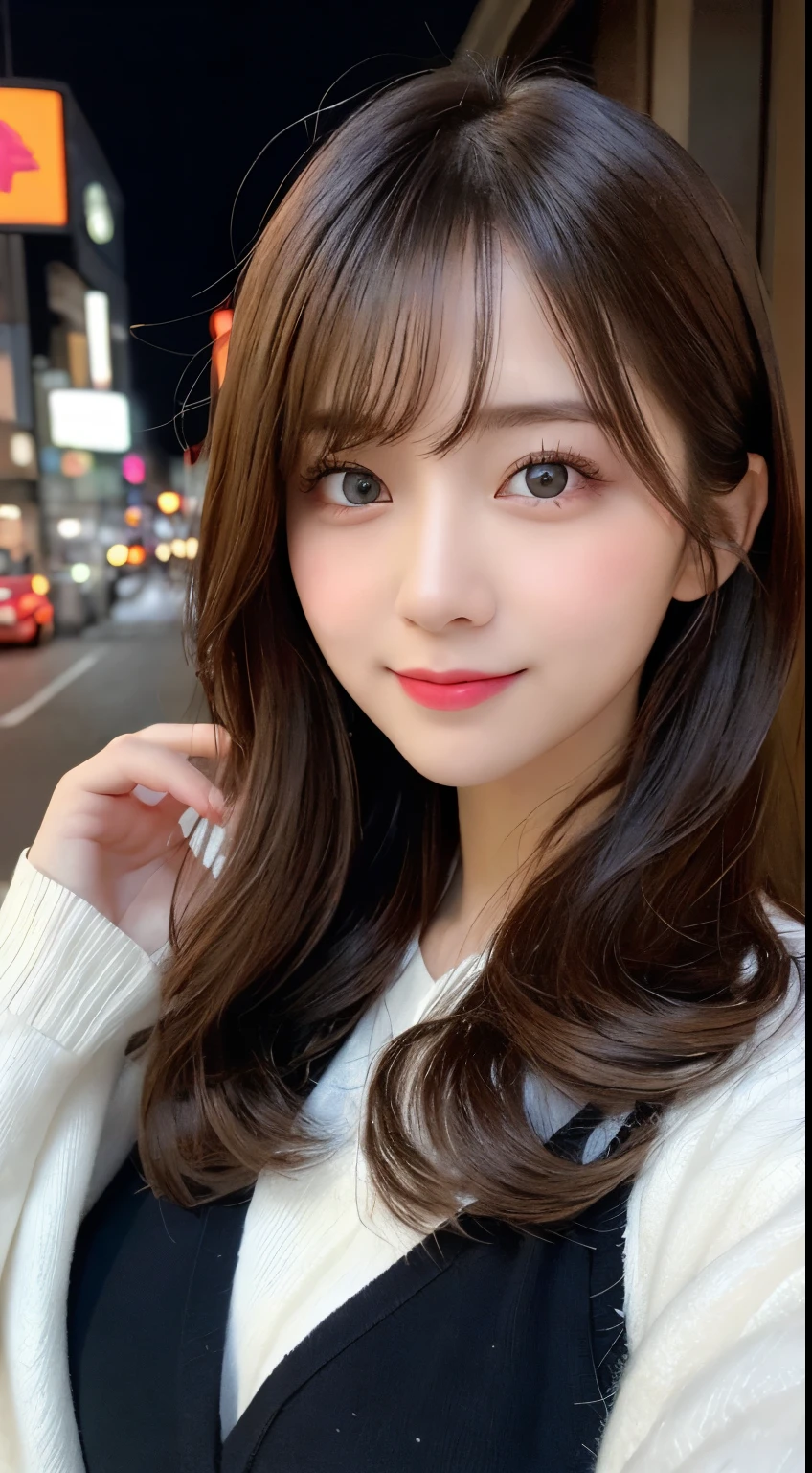 masutepiece, Best Quality, Illustration, Ultra-detailed, finely detail, hight resolution, 8K Wallpaper, Perfect dynamic composition, Beautiful detailed eyes, Gorgeous black fluffy Tokyo winter clothes,random cute hair,small tits,Natural Color Lip, Bold sexy poses,Smile、20 years girl、Cute、Sexy shot looking at camera,Always blur the background,Perfect and beautiful face,Take only the face,beautiful and detailed face、slim face and style,Big eyes、Do gal makeup