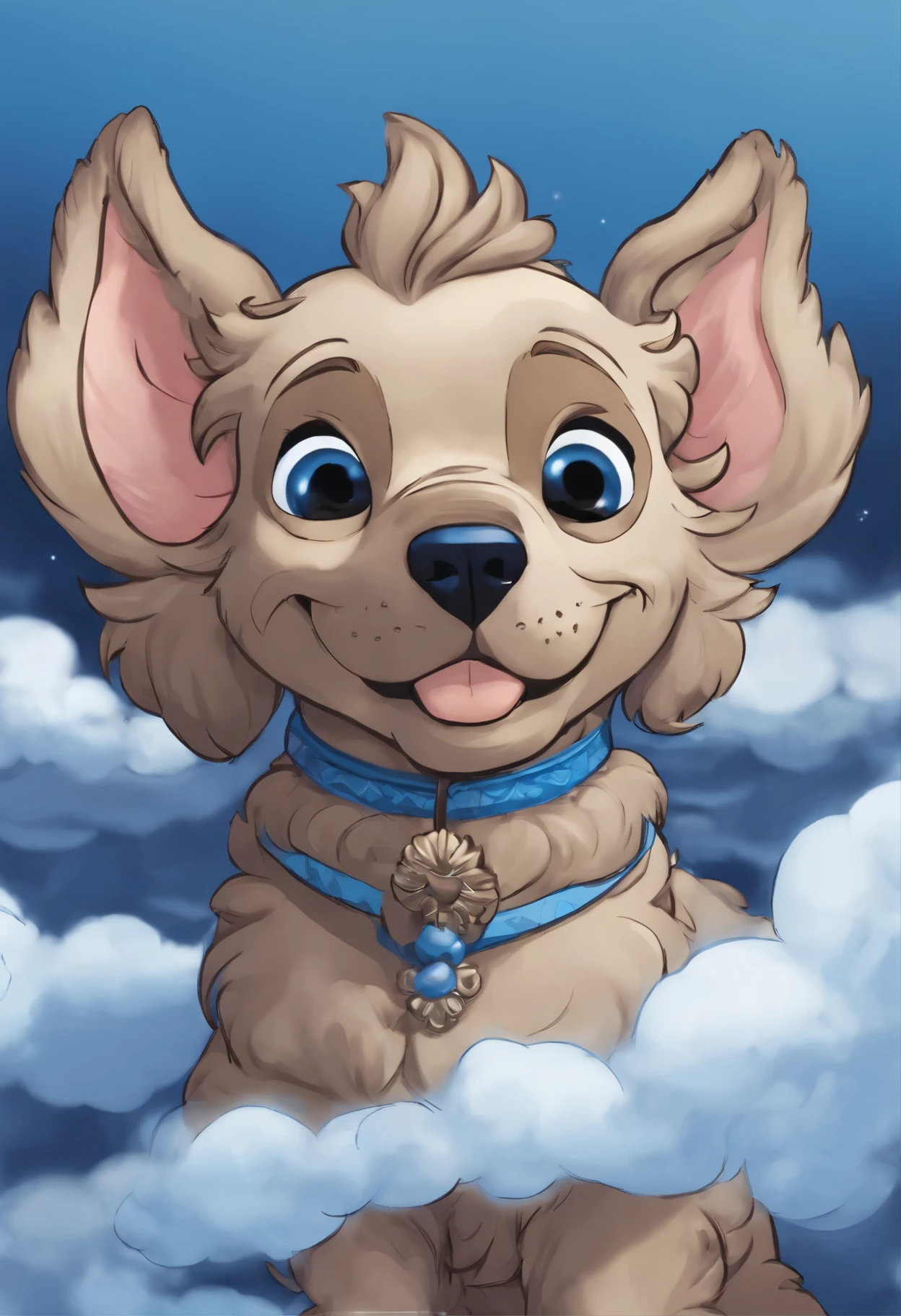 Close-up of a cartoon alien creature Stitch in blue from the Disney animated series "Lilo and Stitch", (blauns race with the clouds, Russian curly spaniel runs a race with the clouds, fluffy clouds, casimir art, illustration of shigenori soejima, boris valejo. Smiling Russian Spaniel, Detailed drawing of an anime character, подробный anime key figure, Granblue Fantasy, Beautiful Spaniel in Demon Slayer Art, Taisho Roman, A clear portrait of an RPG, Masamune Shiro, anime key figure