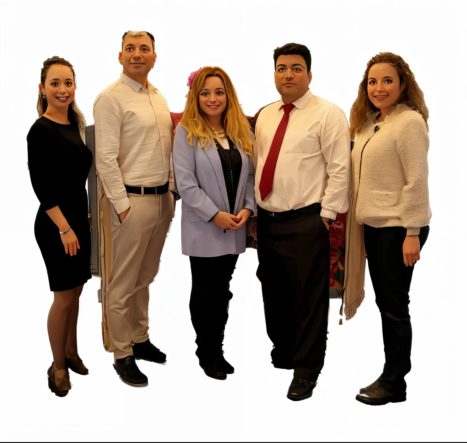 there are five people standing together in a group posing for a picture, without background, by Rhea Carmi, full - body, full-body, amazing professional picture, corporate photo, promotional picture, commercial photo, photo taken in 2 0 2 0, featured, professional picture, marketing photo, by Teresa Fasolino, advertising photo, promotional photo, white bg