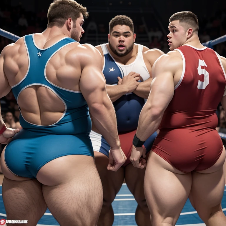 Two college frat boys in wrestling singlets, huge ass, comically massive ass, tight wrestling singlet, large boy booty, bubble butt, man bubble butt, thick, thicc, thick thighs, thick ass, athletic, fit, round ass, full ass, wide ass, wrestling singlet, big bulge