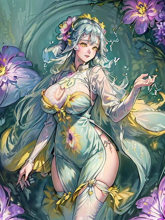 ((Finest quality)),(超A high resolution),(Ultra-detailed細),(Meticulous portrayal),((the most picturesque works of art),Ultra-Precision Art,The art of astounding depiction,Fantasyart:1.5, ((((Beautiful flowers々:1.5))), ((Body eroded by flowers:1.3)),Glamorous body:1.3,fancy background effects、masterpiece、Fancy details、(NSFW 1.1), ((1girl in)), ((masutepiece)), ((Highly detailed:1.3)), In crystal clear water,beautiful woman entering the lake, ((long yellow hair)), Wet hair, Wearing a light transparent dress, clothed bathing, steam, (colors floating in water々Nahana:1.8), Early morning light, Ivory Gold AI, windows, Crepscular lighting, 、Lace sheer underwear、very very gigantic boobs、See-through nipples、Areola showing through、lace and string shorts.、princess carry,Sexy lingerie with lace and strings,See-through sexy lingerie,Transparent lingerie、translucent dress、pearlsescent、pearls、Sexy Harness、Sexy garter belt、Sexy Stockings、Well equipped,intimate, rose garden、Multicolored roses、lake with floating roses、Lying down、Open legs、Spread your legs、Open thighs、Immersion in water、Wet body、splash water、ゴージャスNahanaの装飾、大きNahana、stylish hair、Moon, lantern, Night, Solo, playing in the water, Water, hair flower, flower, Outdoors, skyporn, full Moon, Rain, lantern, wet clothes, skyporn, wet hair (((masutepiece),(the Extremely Detailed CG Unity 8K Wallpapers),Best Quality,Cinematic lighting,Detailed background,Beautiful detailed eyes,Bright pupils, (extremely delicate and beautiful),(Beautiful and detailed eyes description), Ultra-detailed,masutepiece,)),((Yellow eyes))、