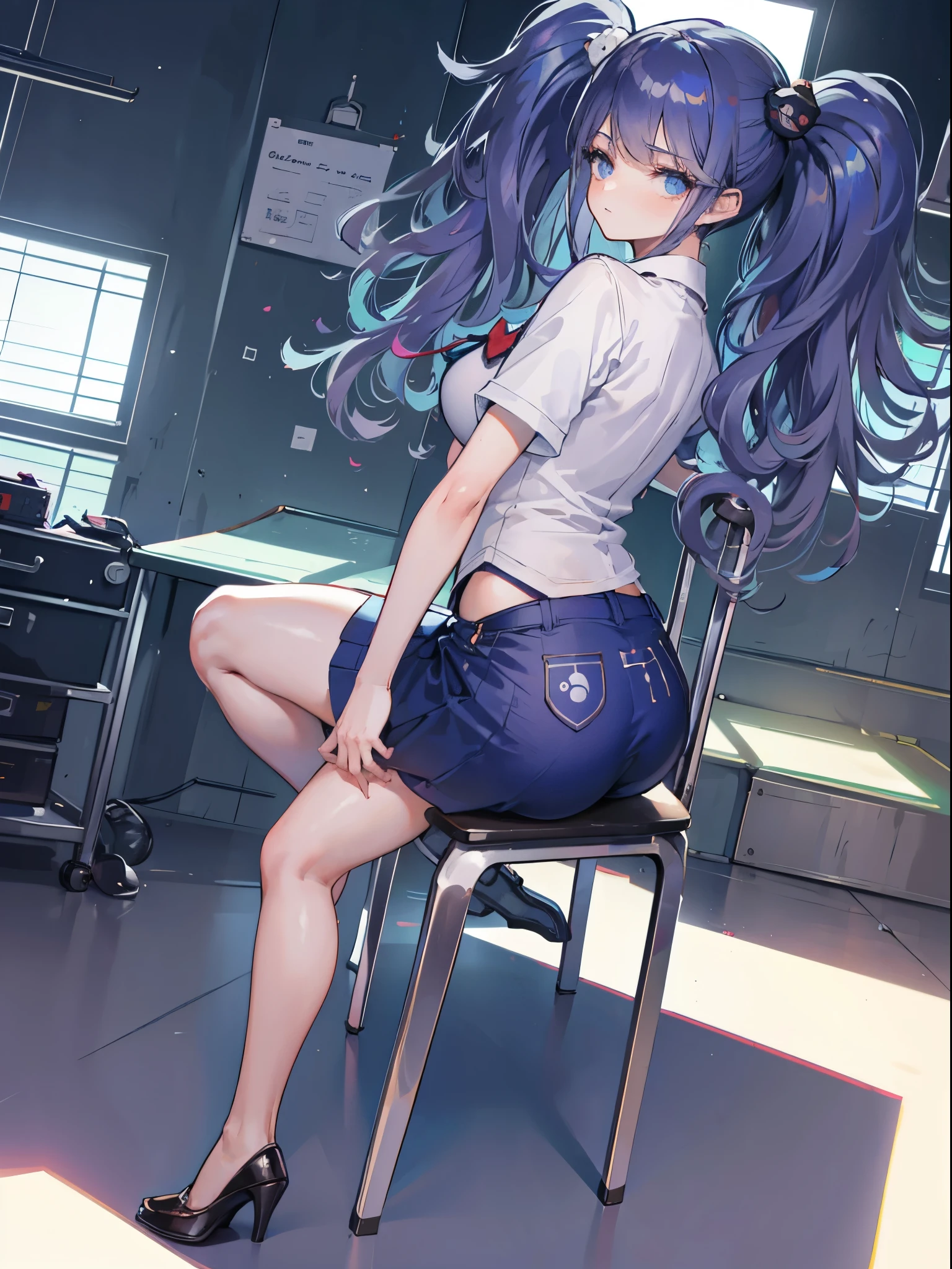 anime girl with brown hair and blue eyes sitting on a bench, smooth anime cg art, realistic anime 3 d style, photorealistic anime girl render, realistic anime artstyle, anime realism style, photorealistic anime, digital anime illustration, painted in anime painter studio, 3d anime realistic, kawaii realistic portrait, made with anime painter studio, digital anime art, blue hair, dark blue hair, dilated pupils, Surrealism, Conceptual art, Romanticism, Hyperrealism, Suprematism, drop shadow, blending, glowing light, backlighting, framed, character chart, UHD, retina, masterpiece, super detail, high details, high quality, award winning, best quality