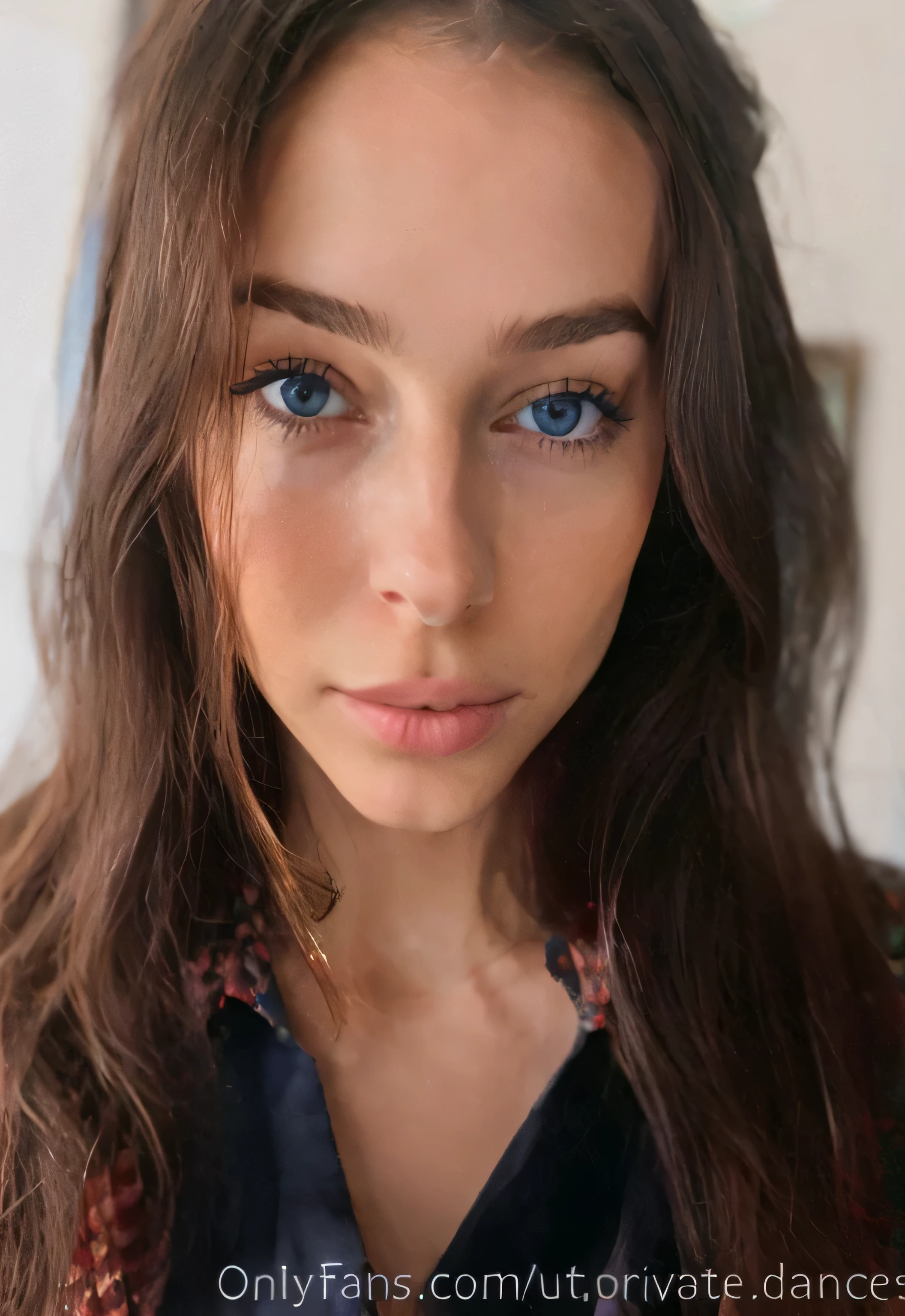 arafed woman with long brown hair and blue eyes posing for a picture, anastasia ovchinnikova, inspired by Louisa Matthíasdóttir, portrait sophie mudd, without makeup, selfie of a young woman, looking directly at the camera, headshot profile picture, close up face, 30-year-old french woman, 3 0 years old woman