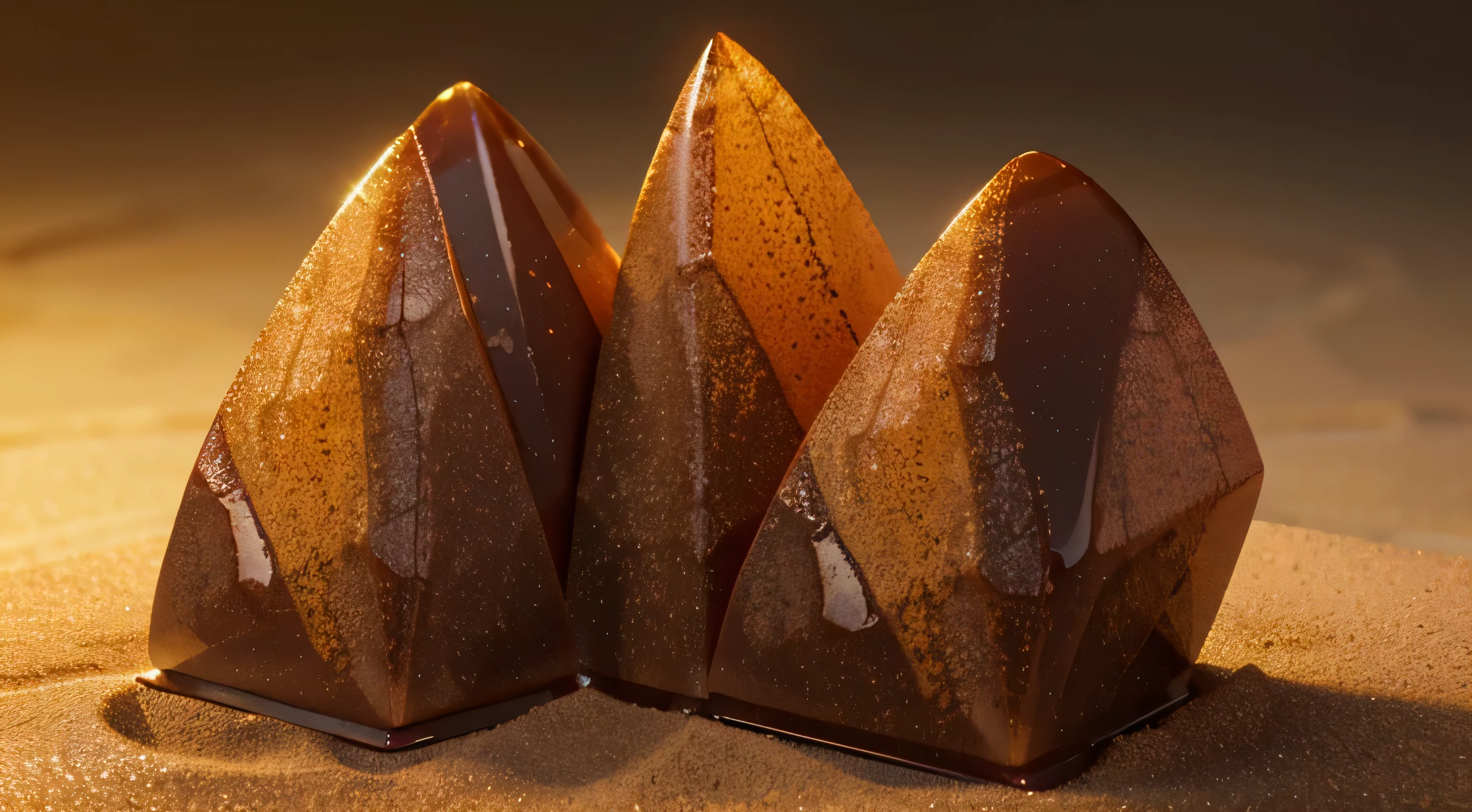 unusual mineral, Gradient, creamy sand color, slightly red-orange in places, slightly brown, Glossy, geoid, Sharp corners, texture, Beautiful, slightly glowing, hyper realisitc, HD Lighting Ridge, Tourmaline from Burma, nothing deep around., delicate yellow background, nothing black