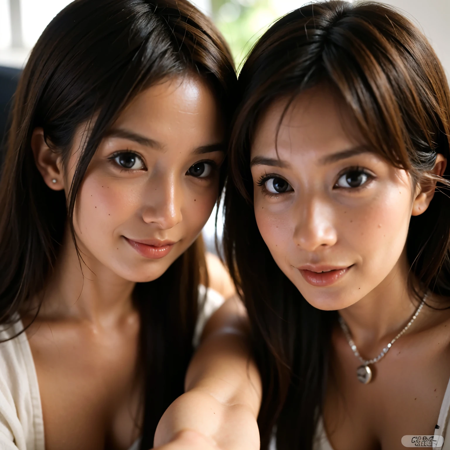 two Young girls taking a selfie with their cell phones, Cute Girls, gorgeous faces, close up of face, 8k selfeegraph, beautiful gemini twins portrait, selfie shot straight on angle, 美丽的面容, Two girls, selfee, Isabella Moner, Beautiful girls, gorgeous young model, Potreit close-up, Young girls, Model a dozen and gavannahs