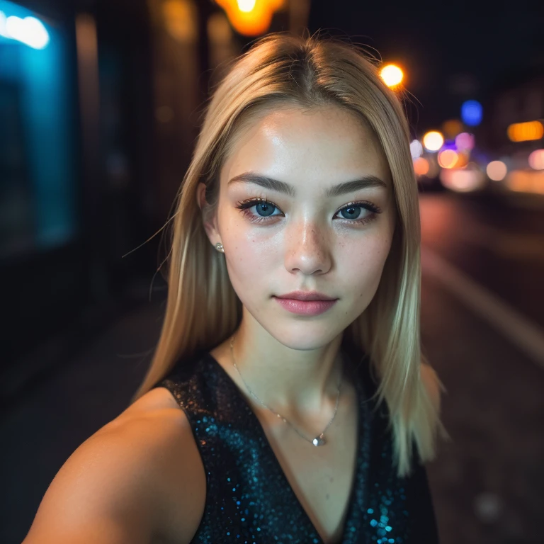 Selfie, plan: 1.4), (straight half of the body,: 1.4), 55-year-old blonde RAW UHD portrait photo (Blue-eyed woman) Walking through dark alleys, , Cities by day, (Rock), (décolleté), Details (fabric! , Haar! , kirakira, Farbe!! , drawback: 1.1), Shiny eyes with a high level of detail (Look into the camera), SLR Lighting, SLR camera, ultra-quality, sharpness, depth of fields, Film Cone (central), FUJI XT3, crystalclear, Ramen Mitte, Beautiful face, foco nítido, Streetlight, Neon Beloichtung, Bokeh (The dim), natta, (nigh sky), detailed skin pores, Oily skin, sun burn, Complex eye details, full bodyesbian,A MILF