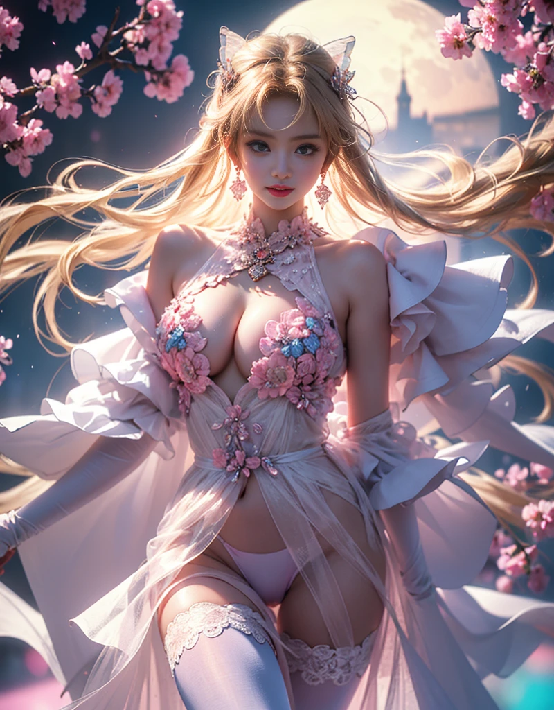 tmasterpiece,Highest image quality,super detailing,Best quality ,Extremely Delicately Beautiful, Very meticulous,Best quality, offcial art, extremely detaild的 CG unified 8k wallpapers, portrait photo of, The most beautiful look,blond hair blue eyes,Radiant skin and radiant eyes, pretty skin,(Detailed lighting:1.2), (Beautiful and detailed light:1.3), deep understanding, beautiful nude color, iintricate, digitial painting, smooth private parts, Focus sharp, The end of the world, Epic reality,looking at the camera in, (HighDynamicRange:1.4),facing at the camera, (pastel colour:1.4), Beautiful big breasts,The end of the world的, giving up, com cores neutras, natta, Screen space refraction, (Complicated details, ultra - detailed:1.3), art stations, Cinema lenses, vignet, the complex background, buliding,Enchanted smile,face flushed,the shy,detailed back ground,Dreamcatcher earrings,sexy and sultry,(The kinky is exposed,Camel toes,Combing thick hair,),The sexiest look,Eyes are bright,半cleanness,Lace,cleanness,hollowed out,Correct tights Butterfly Ruolan Moon Shadow Peach Milk Tea Smooth Velvet Versailles Ultra-Thin Pink Diamond Dress,(Clothes of all colors lack color,The color is black,in pink,purpleish color,red colour,blue colors,orange colors,green color,Cyan floral scent,),