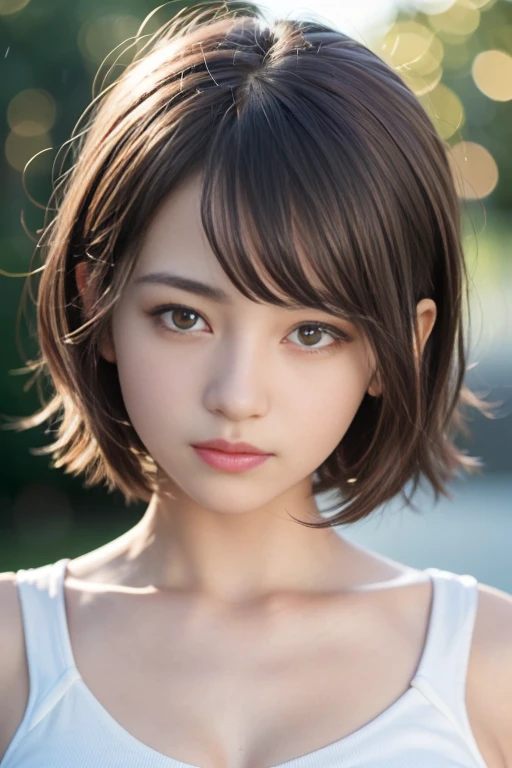 A girl holding a camera, mix4,(8k, RAW photo, best quality, masterpiece:1.2), (realistic, photo-realistic:1.37),1girl,cute,cityscape, night, rain, wet, professional lighting, photon mapping, radiosity, Physically-based rendering, gradient brunette hair, short curly hair, handsome, girly, white ball set, superb picture quality, high resolution, 1080p, (clear face), (detailed face description), (detailed hand description), (masterpiece), (exquisite CG), extreme light and shadow, messy hair, masterpiece, rich detail, (exquisite facial features), (highest image quality), (masterpiece), (detailed eyes), look forward to your eyes, delicate collarbone