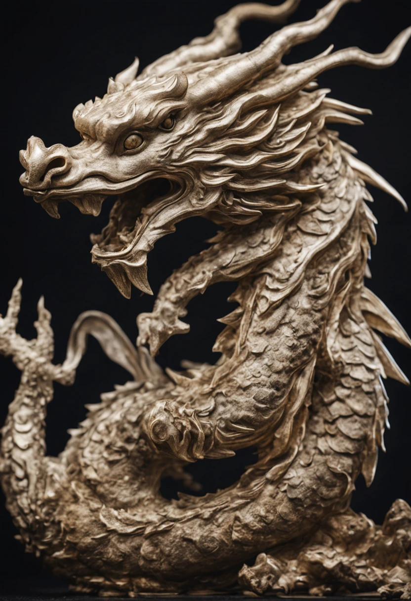 Ancient Japanese dragon forming a quartz with his breath, Realism, film grain
