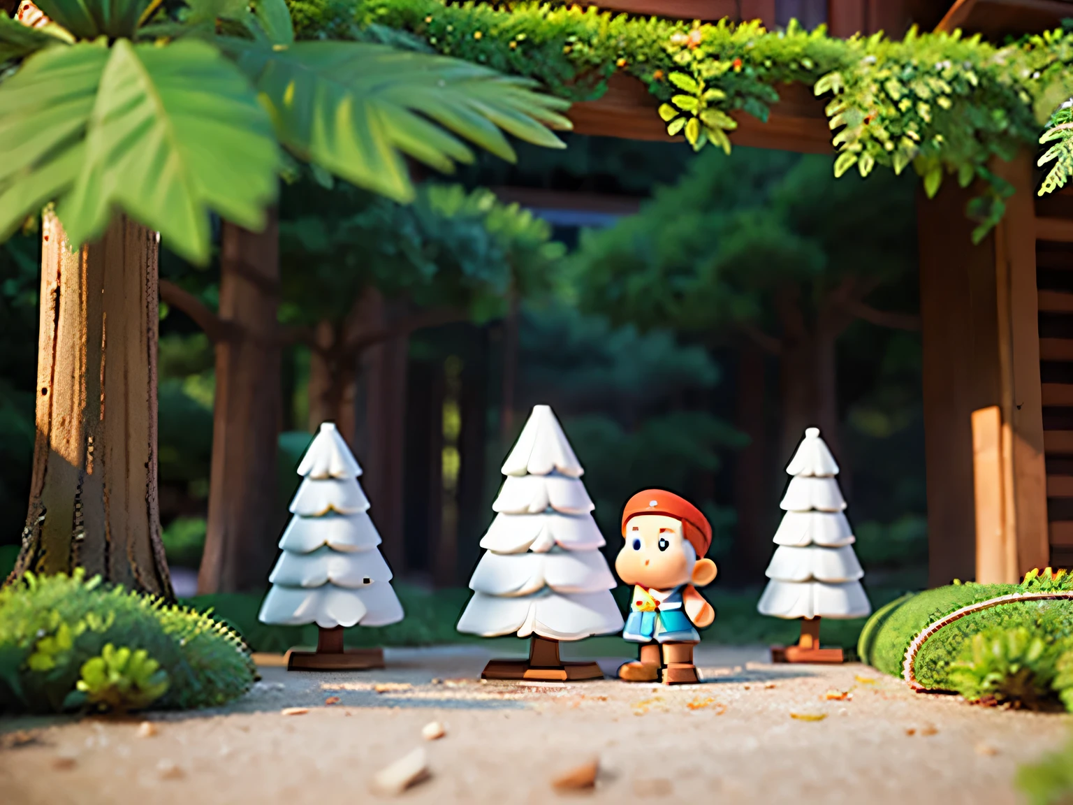 pines，white toy，3D, role model，