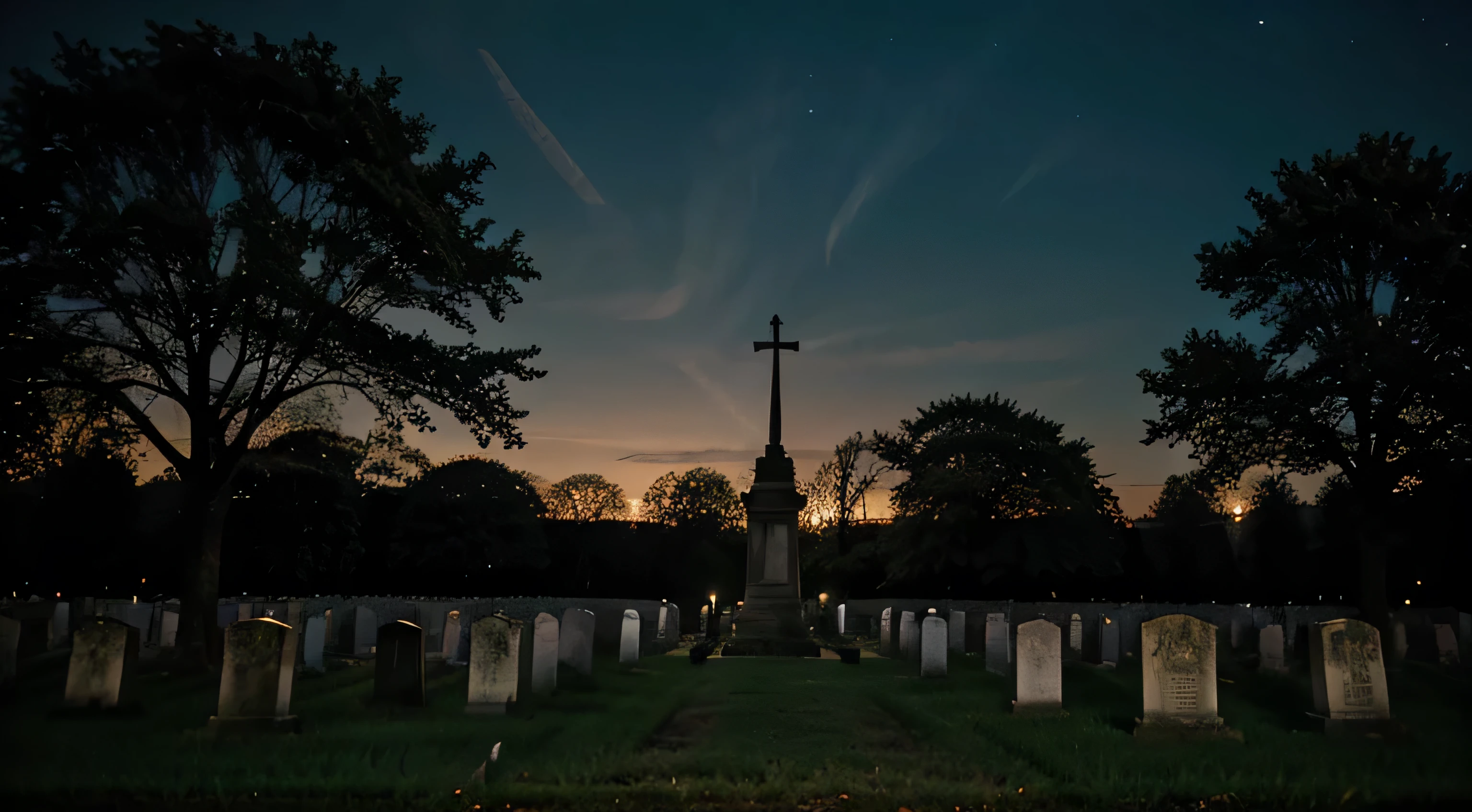 haunted cemetery at night
