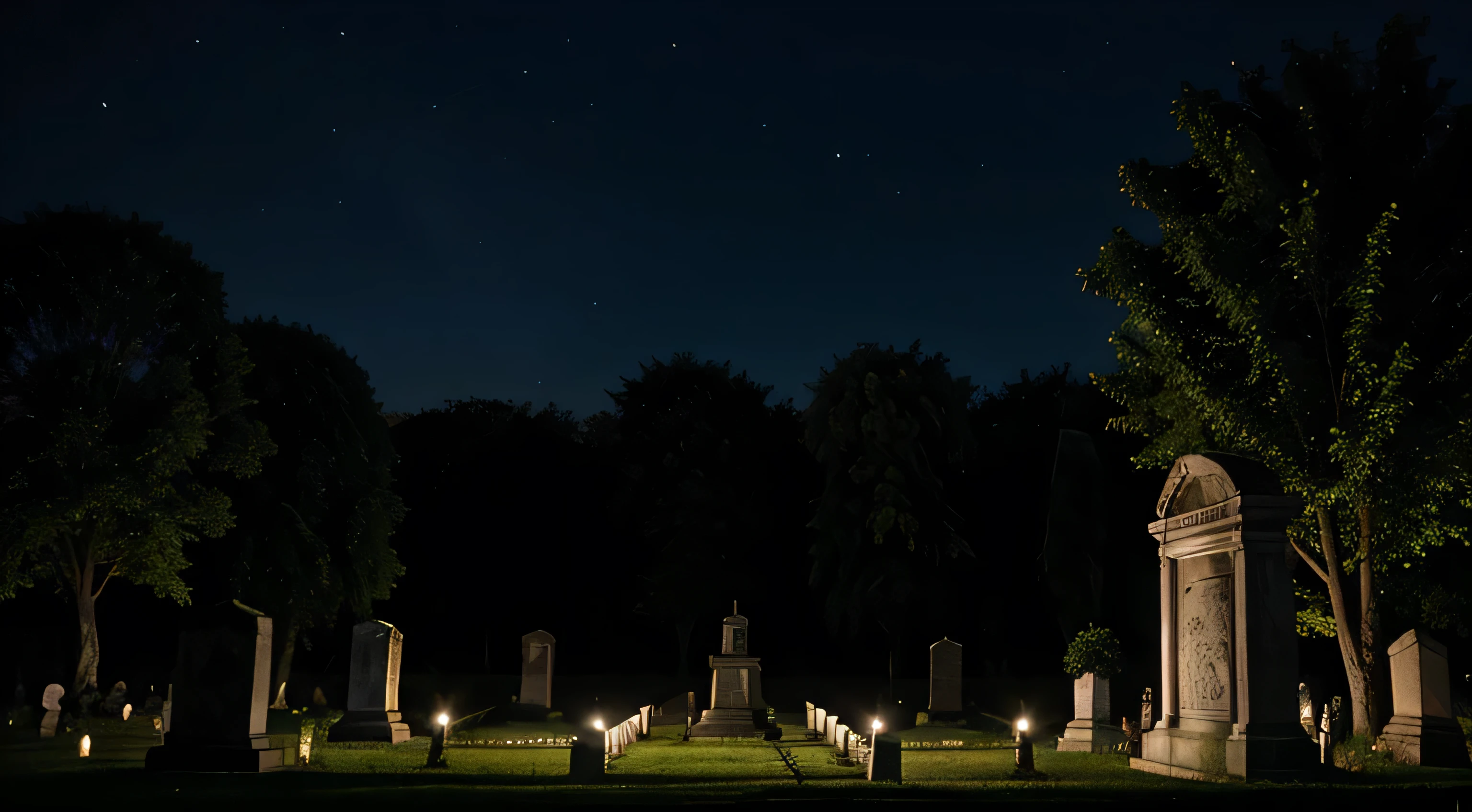 haunted cemetery at night; cena de terror forte