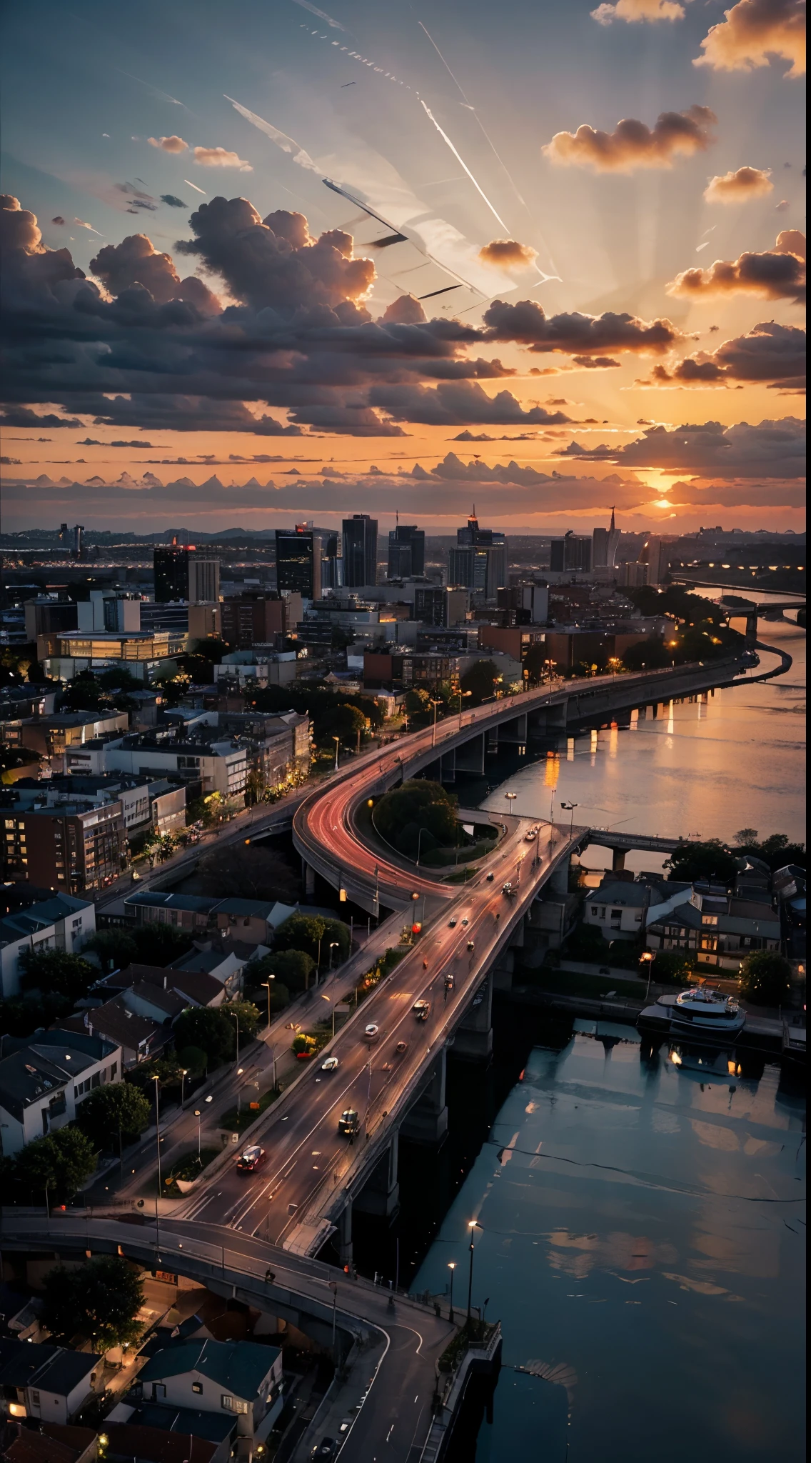 a beautiful cityscape over the water in front of a red and orange sunset.


v2.0