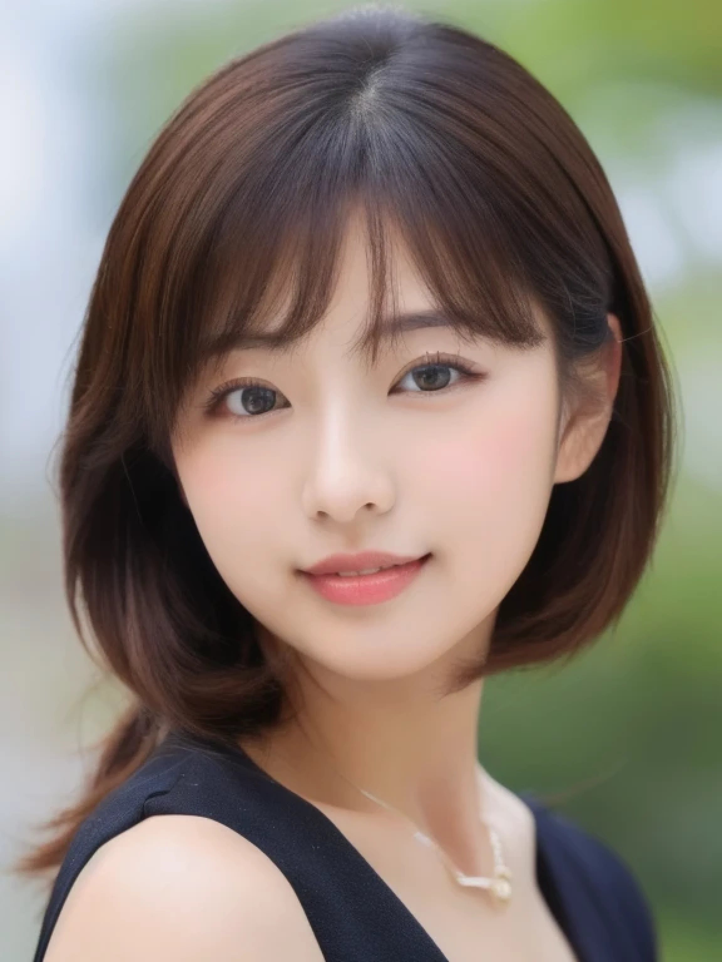 ((cute little日本の女の子、Beautiful japanese girl、1 girl in、age19、Highly detailed facial and skin texture、refinement、hyperdetailed face、ultradetailed eyes、blusher、blush、teak、ピンクのteakを塗った頬、close-up of woman、bustup、frontage、cute little、smooth white skin、Transparent skin texture、))、(dark brown hair、bangss)、Looking at the camera、Beautiful Women in Perfect Style:1.4、Japanese Models、Young gravure idols、若いcute littleグラビアアイドル、Realistic Young Gravure Idol、refinementされたグラビアアイドル、((top-quality、in 8K、masterpiece:1.3))、(4K、Raw photography、top-quality)、(reallistic、フォトreallistic:1.37)、Place a person on the other side of the screen、natural soft light、poneyTail、upper body and head、refinement、