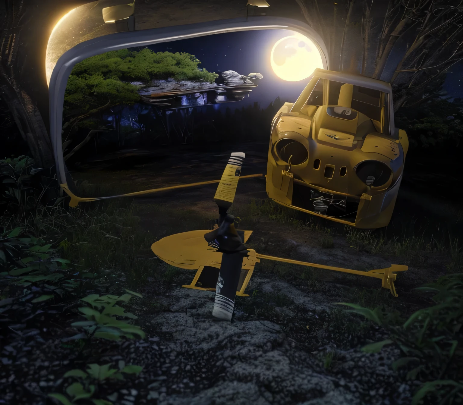 Flat perspective without vanishing point, Photorealistic lighting, (((natta月光微弱的时候))), High definition details, tmasterpiece, 最好的quality, (High detail CG integrated 8k wallpaper), (quality), forest scenery, The bottom half of the screen is flat ground, Land with a moderate mix of soil and grass, The direction of the road is from the left side of the screen to the right side of the screen., (((The upper part of the picture is densely covered with small trees and rocks.))), Small stones, view behind tree, Monte, dark hours after sunset, natta,when blue light flows, The size of the tree is small,And there are many curves, Viewed from a height of about 3 meters,