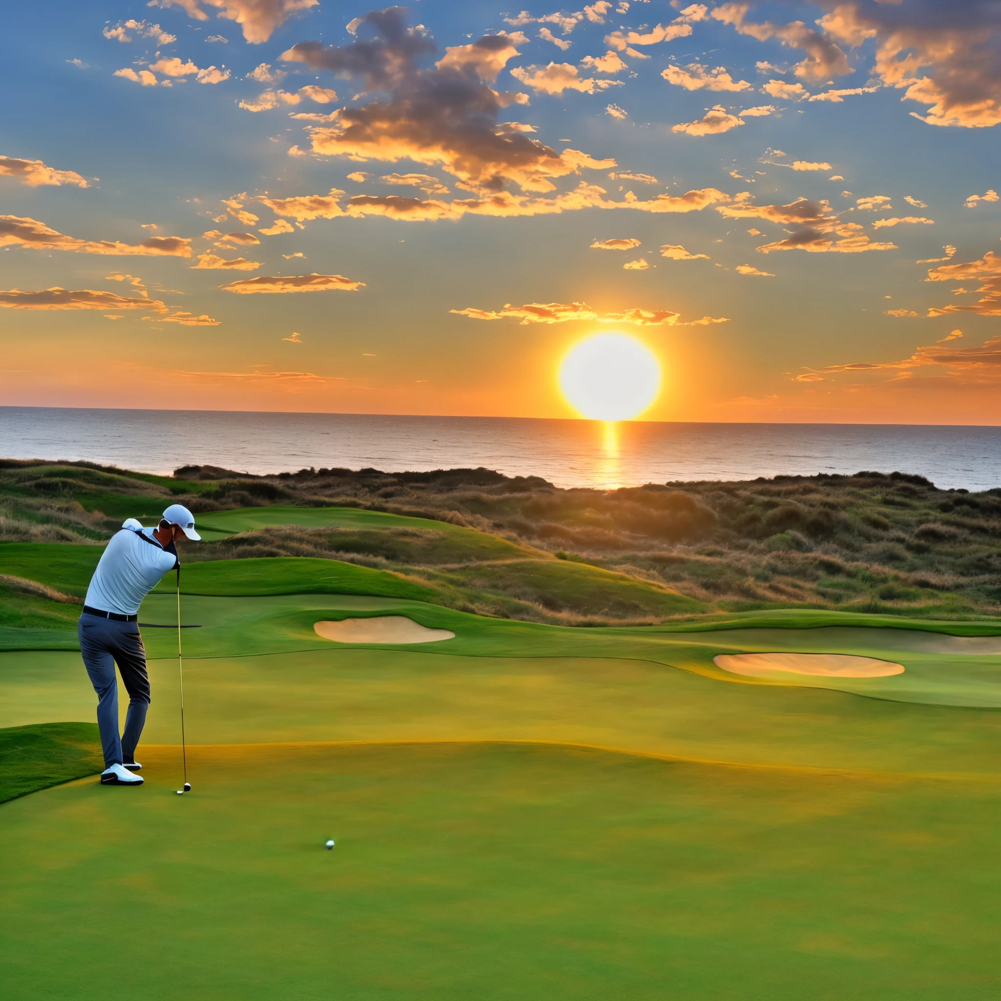 Golf swing, sunset, green and yellow --auto --s2