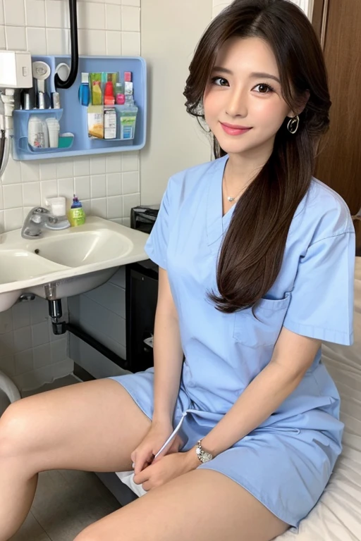 top-quality、masterpiece、real 20 year old woman、nurse、White stockings、hospitals、Hospital room、Hairstyle is semi-long、Left hand in pocket、hight resolution、