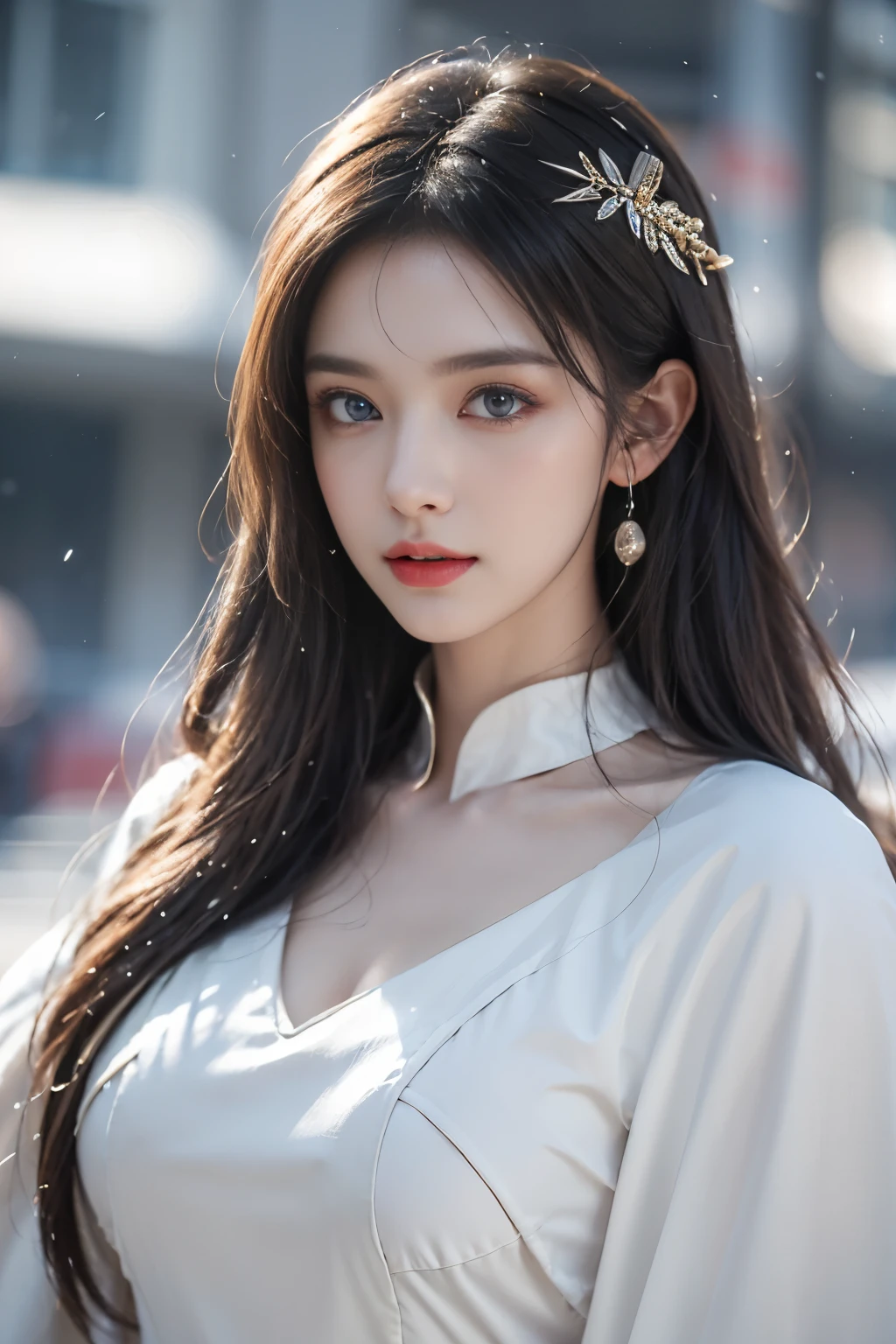 Top quality work，Photorealistic works，Ultra Premium Graphics，8K HD CG works，High-quality graphics，High-definition fine CG works，10x pixel，Ultra-fine details：1.1，Advanced technical details：1.1Photographically realistic, A high resolution ,Transparent hair，High Detail Hair（Premium Hair Detail：1.1）Clear eyes，Good looking double eyelids，Sharp eye makeup, Delicate makeup for eyelashes, Thin eyebrows, ultradetailed eyes，High Nose, lovely red lips, Rose cheeks, Face with delicate makeup , Pretty Face, A perfectly proportioned face,（Advanced facial details：1.1）, Women's Artwork，full-body vieoddess of Dress，，amazing，Today's eyes are bright photorealistic, masterpiece, photorealistic, high resolution, soft light, hips up, (ta costume)，Gorgeous costumeace the audience，(The upper part of the body，upper legeautidful eyes, Brown hair, ringed eyes, (outside，Heavy snowfall，Thick fur cape，Cover with snow)，snowfield，Blue eyes