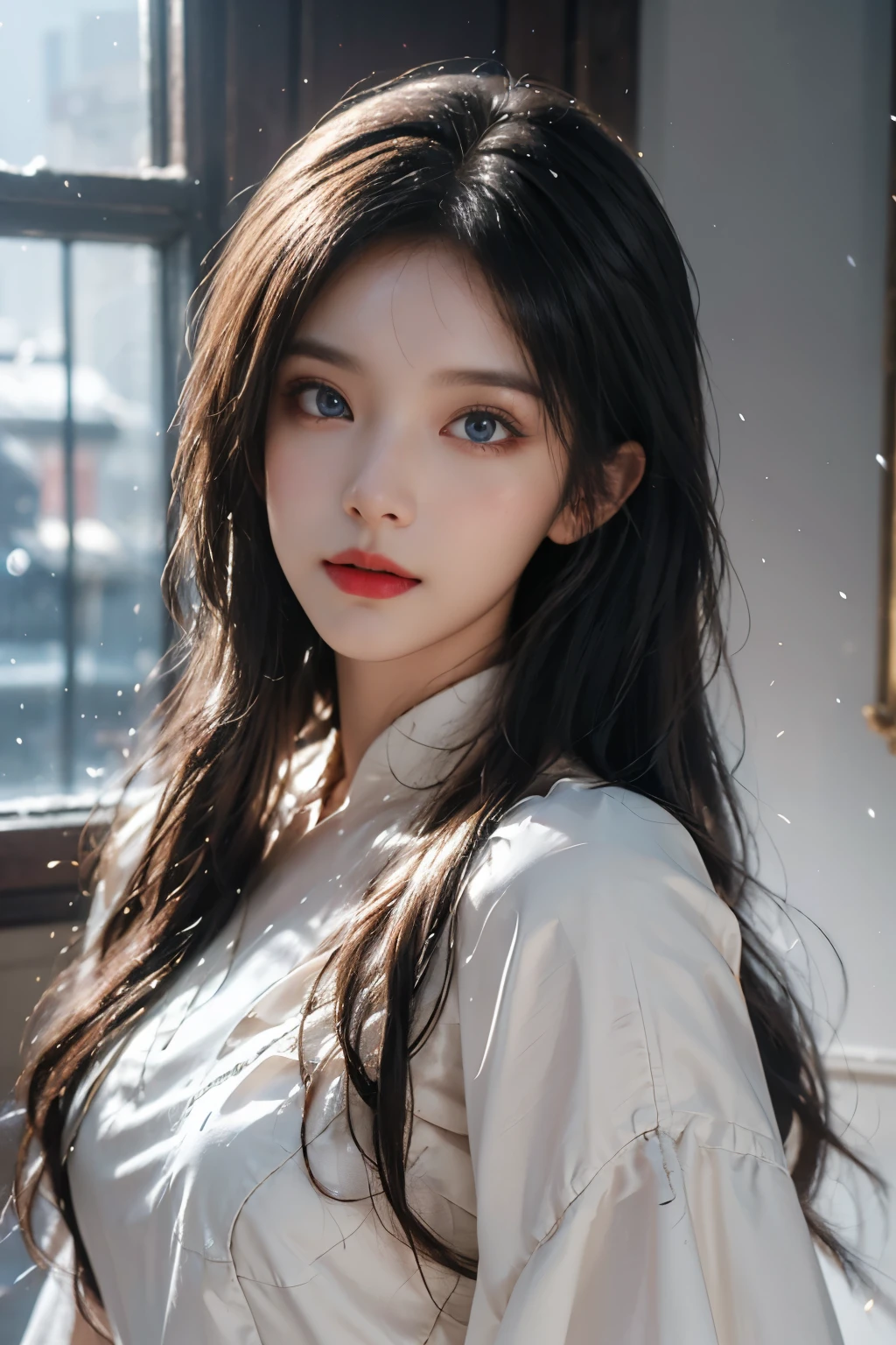Top quality work,Photorealistic works,Ultra Premium Graphics,8K HD CG works,High-quality graphics,High-definition fine CG works,10x pixel,Ultra-fine details:1.1,Advanced technical details:1.1Photographically realistic, A high resolution ,Transparent hair,High Detail Hair(Premium Hair Detail:1.1)Clear eyes,Good looking double eyelids,Sharp eye makeup, Delicate makeup for eyelashes, Thin eyebrows, ultradetailed eyes,High Nose, lovely red lips, Rose cheeks, Face with delicate makeup , Pretty Face, A perfectly proportioned face,(Advanced facial details:1.1), Women's Artwork,full-body vieoddess of Dress,,amazing,Today's eyes are bright photorealistic, masterpiece, photorealistic, high resolution, soft light, hips up, (Lolita costume),Gorgeous costumeace the audience,(The upper part of the body,upper legeautidful eyes, Brown hair, ringed eyes, (outside,Heavy snowfall,Thick fur cape,Cover with snow),snowfield,Blue eyes