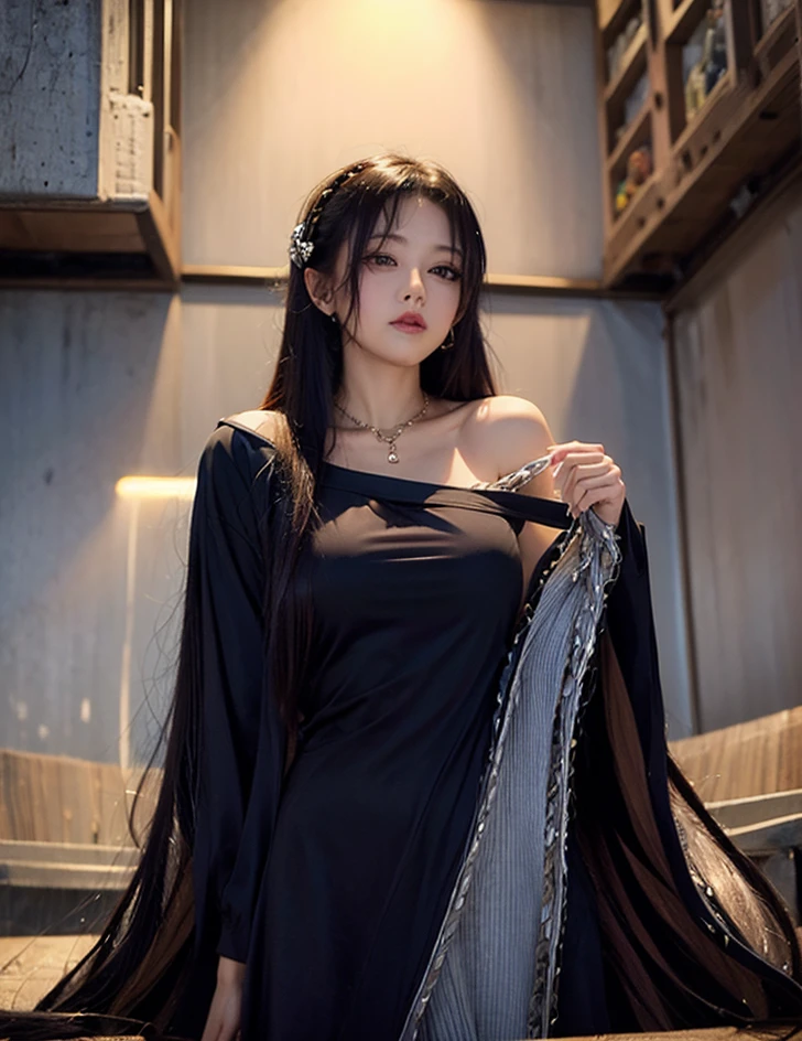 Dark hair、Gorgeous hairstyle、Red eyes、Wearing a red aura、Masterpiece、Best image、Hold your hand forward、gazing at viewer、
