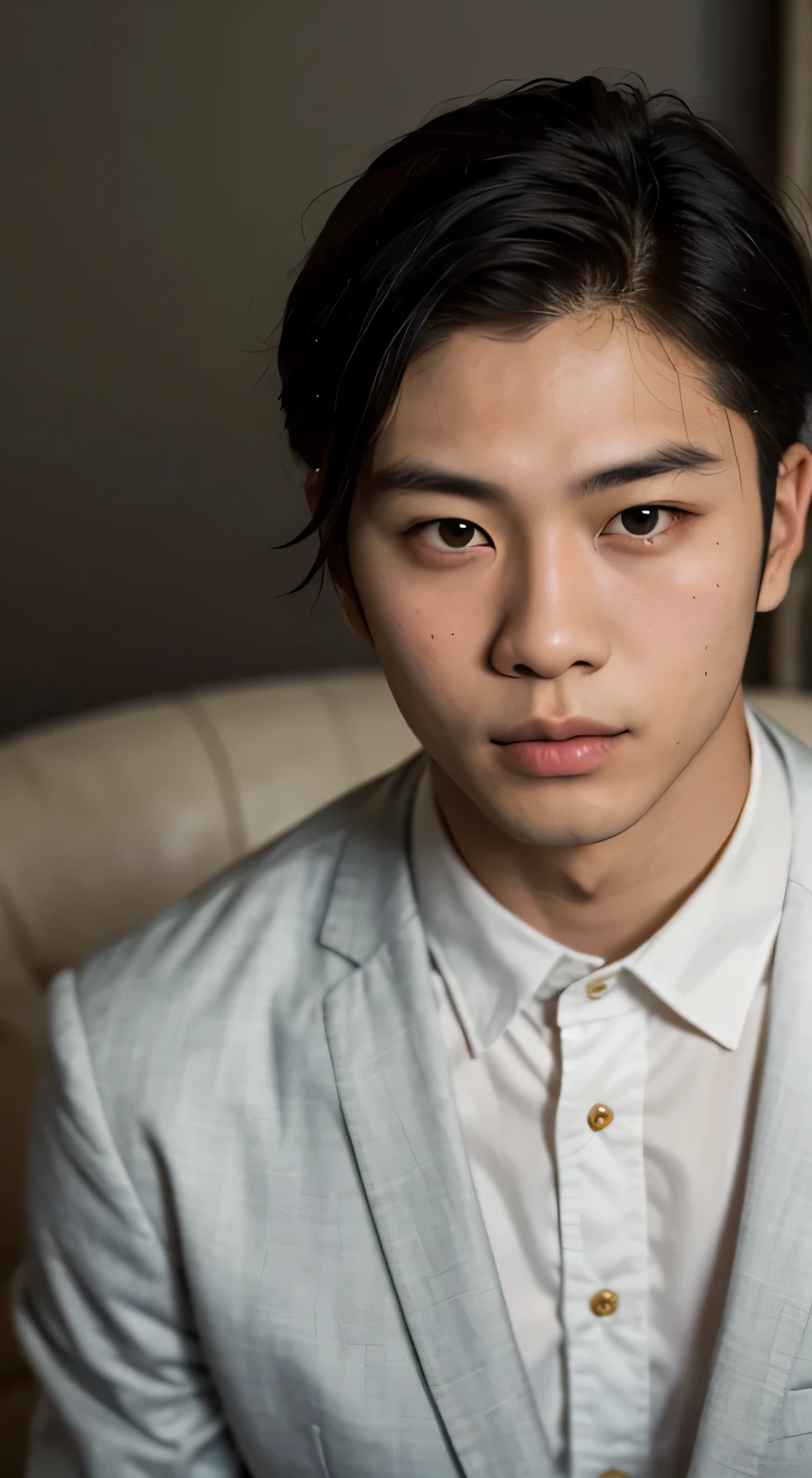 Self-portrait of a 20 year old handsome Asian man, movie look, Suits, president, Above the chest