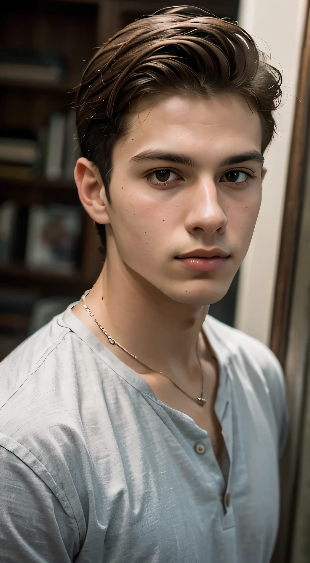 Self-portrait of a 20 year old handsome man, movie look, Above the chest