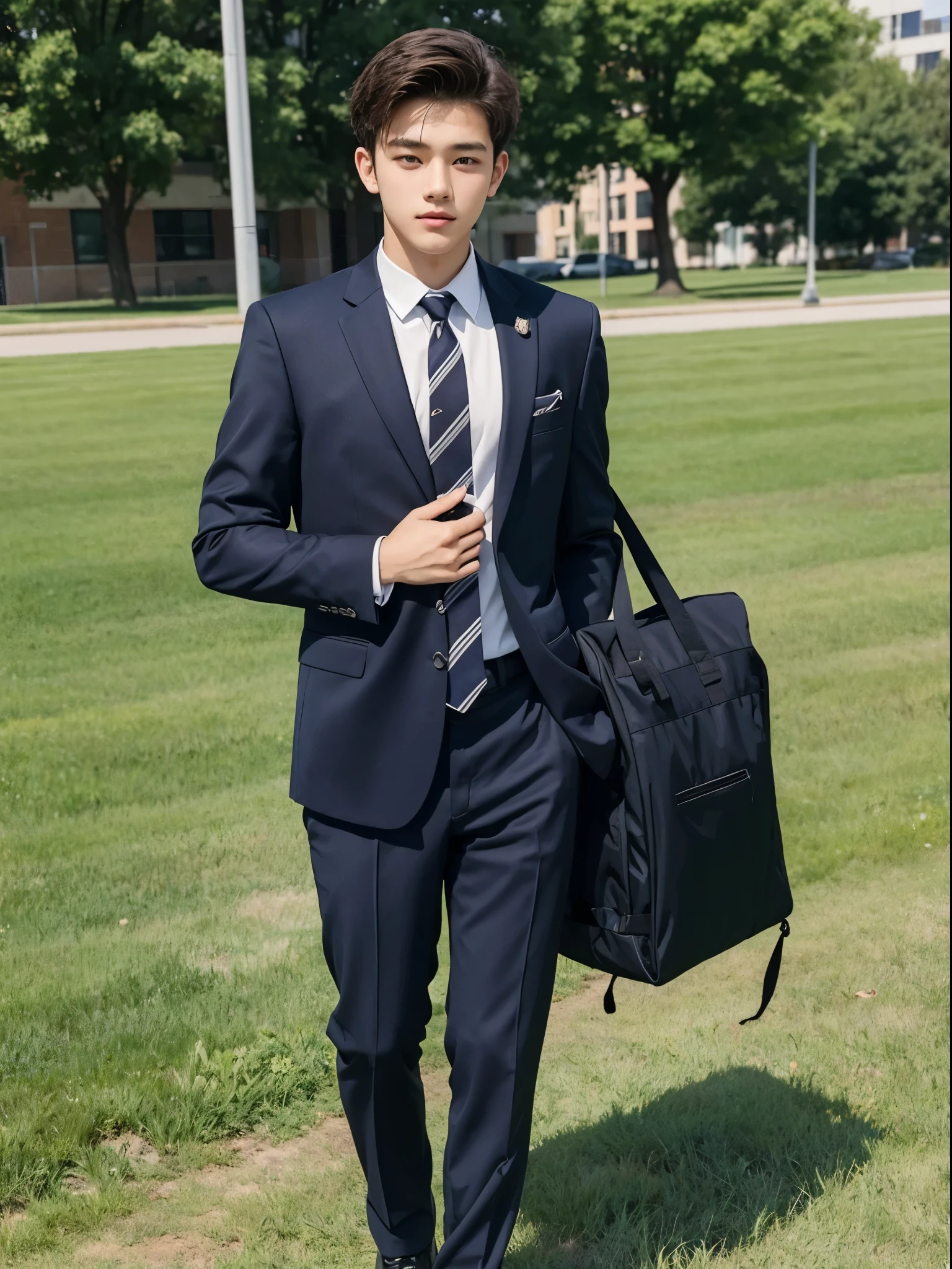 boy, 17 y.o, handsome, suit, tie, school field
