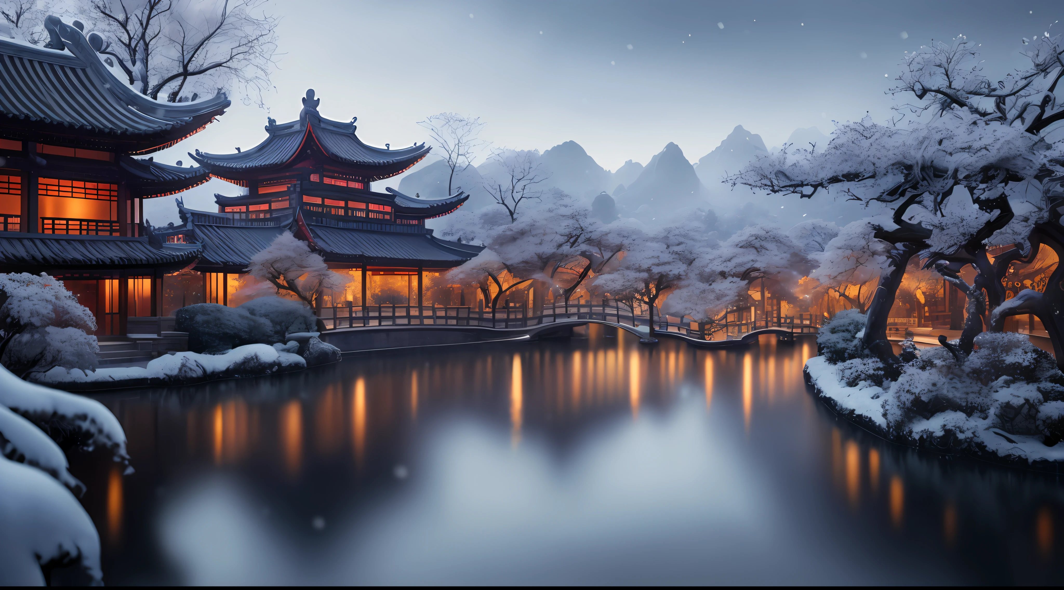 tmasterpiece, Best quality at best, high qulity, The is very detailed CG unity 8k wallpaper, chinese classic garden, scenecy, amsterdam, 冬daysies,((nevando)),Outdoor activities, daysies空, daysies, The landscape, Eau, The tree, blue daysies空, Eaufall, naturey, lake, flod, cloudy daysies空,award winning photography, bokeh, depth of fields, HighDynamicRange, full bloom, color difference ,realisticlying,The is very detailed, Hot topics on artstation, Trends on CGSociety, iintricate, high detal, dramatics, halfway art