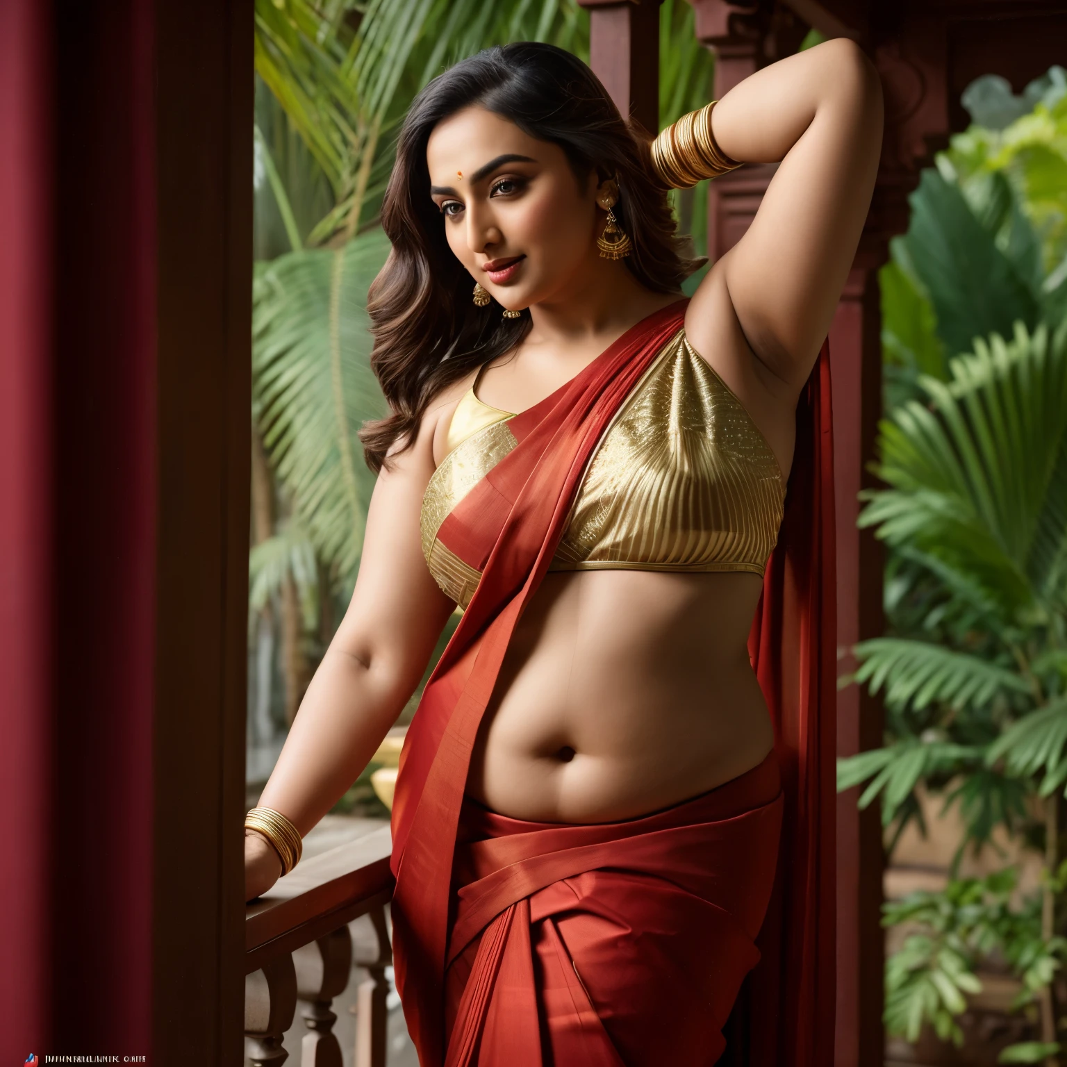 Foto RAW, photorealistic, photography, full body shot, master shot, perfect eyes, goddess like beauty, perfect thick chubby mallu Desi aunty bhabhi, Wearing a Stanapatta, a chest-band.Saree model, model Photography, Indian saree shoot, Indian traditional wear advertising photography, traditional wear brand shoot, face of Indian actress Sonakshi Sinha, masterpiece, realistic, realism, incredible details, pleasure, photorealism, detailed skin, skin pores, high contrast, photorealistic Artstation 8k HD digital art trend of high definition and detailed realistic skin texture, ultra detail, realistic skin texture, armature, best quality, ultra high definition, (photorealistic:1.4),, high resolution, detail, raw photo, Re sharp, by Lee Jefferies Nikon D850 Film Stock Photo 4 Kodak Portra 400 Camera F1.6 Lens Rich Color Ultra Real Realistic Realistic Textures Dramatic Lighting Unreal Engine Trending at Art Station Cinestill 800,(pele altamente detalhada: 1.2), 8k UHD, DSLR, soft-lighting, alta qualidade, grain of film, Fujifilm XT3,she didn't like to wear blouse or bra, she happy to wear only saree, she hates blouse or bra, detailed hairy armpits,