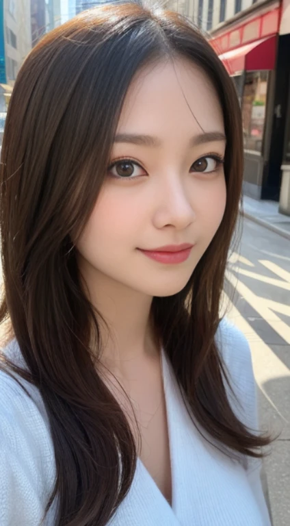 masutepiece, Best Quality, Illustration, Ultra-detailed, finely detail, hight resolution, 8K Wallpaper, Perfect dynamic composition, Beautiful detailed eyes, Winter dress,Medium Hair, Small breasts, Natural Color Lip, Random and sexy poses,Smile,Big city、28-year-old girl、Midnight、beautifull detailed face、Perfect and beautiful face,Big eyes、Tehepero