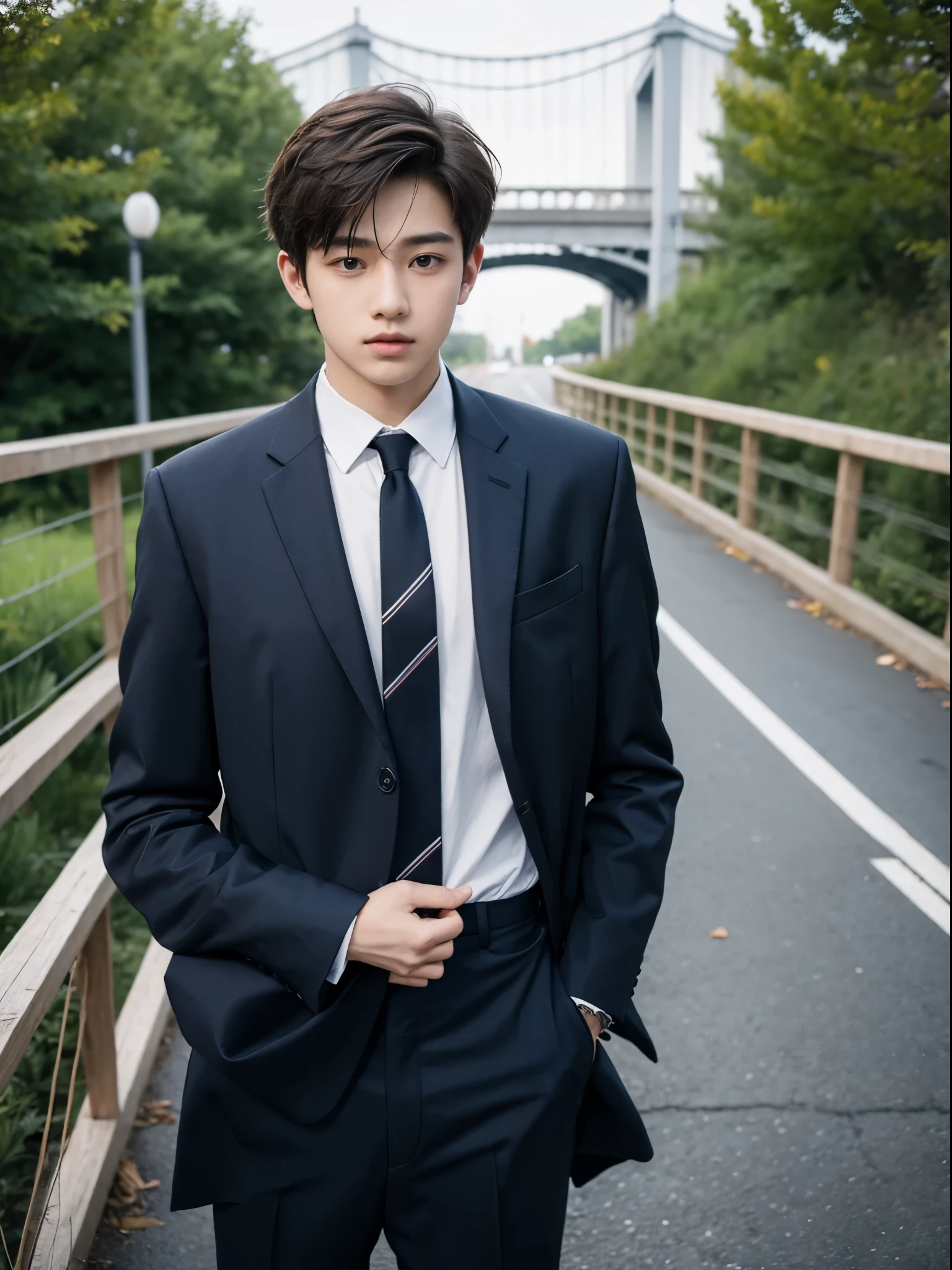 boy, y.o, suit, tie, bridge