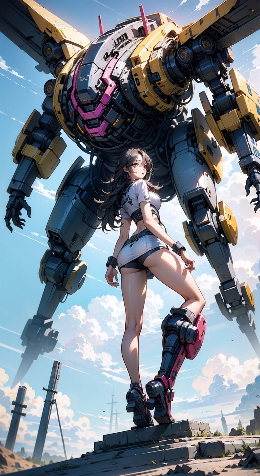 8K,Ultra Detail,ultra-quality,ultra precision,ultimate masutepiece,No extra arms,No extra legs,No extra fingers,No extra hands,Girl & giant robot,Theme from TITAN_FALL(video game),Dynamic Action,