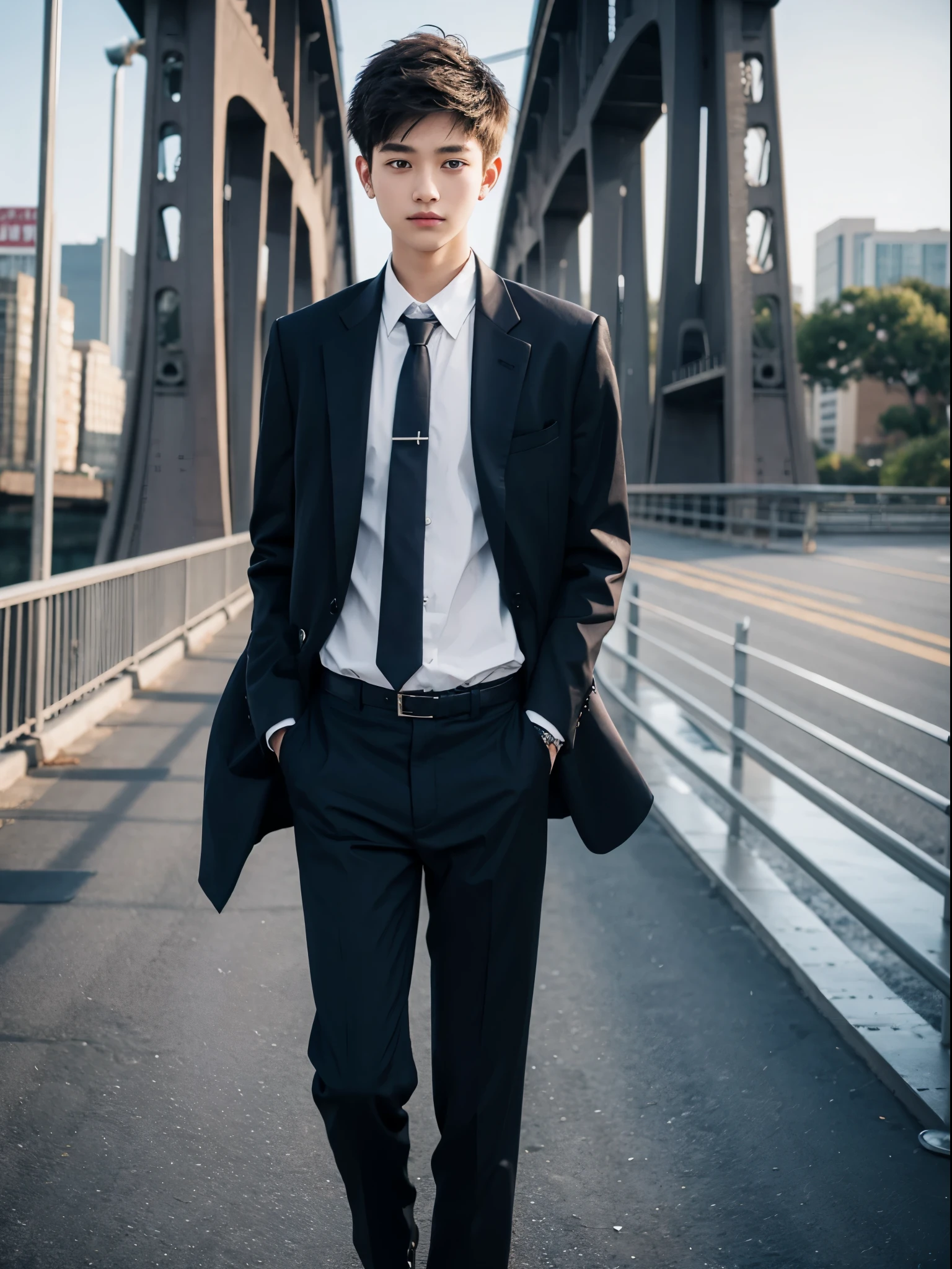 boy, y.o, suit, tie, bridge