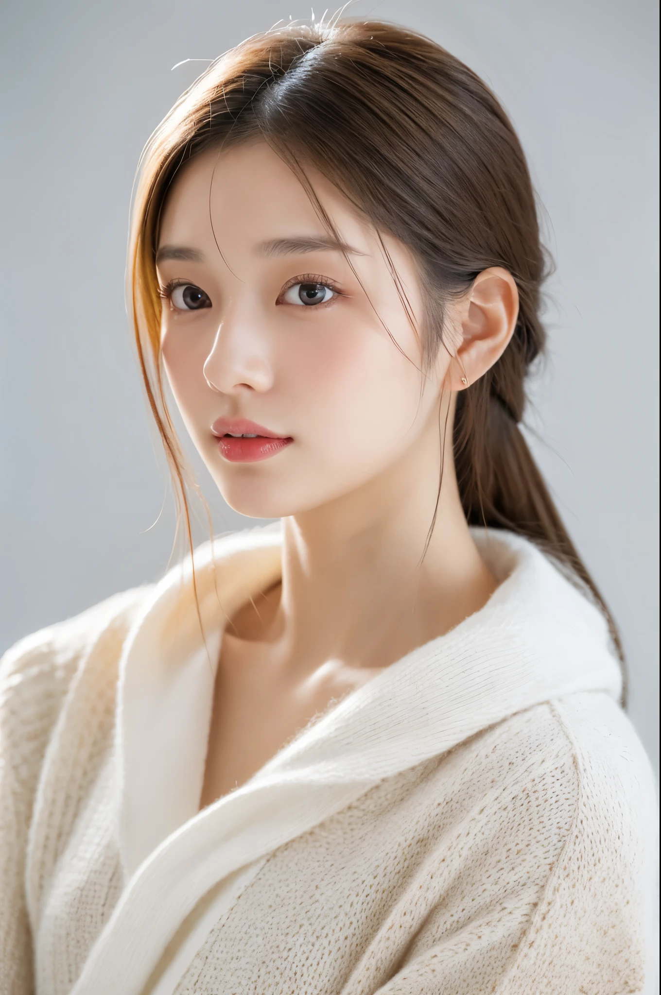 one Filipina model ,Unique details, street virtual fashion, Near future, Curvilinear details , double eyelid, plump lips, simple background