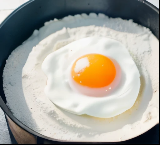 In the middle of the flour is egg white,egg white, sunshine, kitchen, photorealistic, realistic, facial clarity, product photography, high definition, high definition aesthetics.