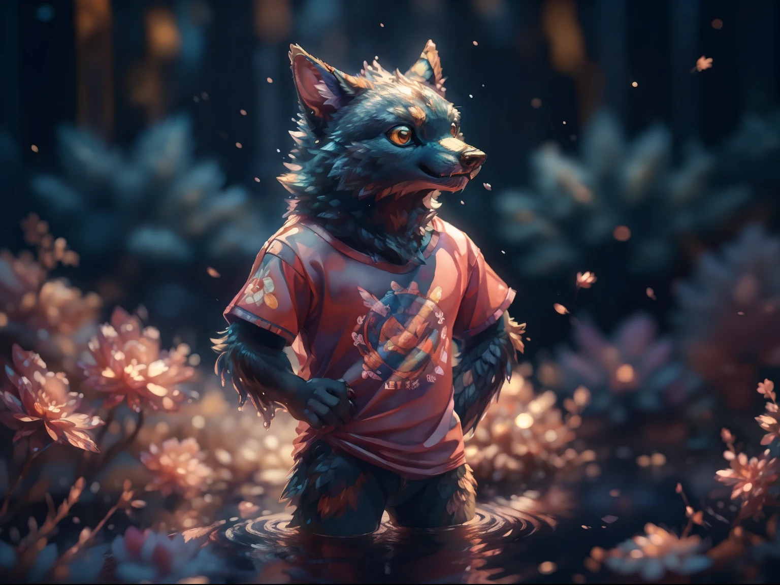 ((((((full body)))))), werewolf, A detailed illustration as a t-shirt design, Nature, splash, t-shirt design, pastel tetradic colors, vector art, cute and quirky, fantasy art, watercolor effect, bokeh, Adobe Illustrator, hand-drawn, digital painting, low-poly, soft lighting, retro aesthetic, focused on the character, 4K resolution, photorealistic rendering,