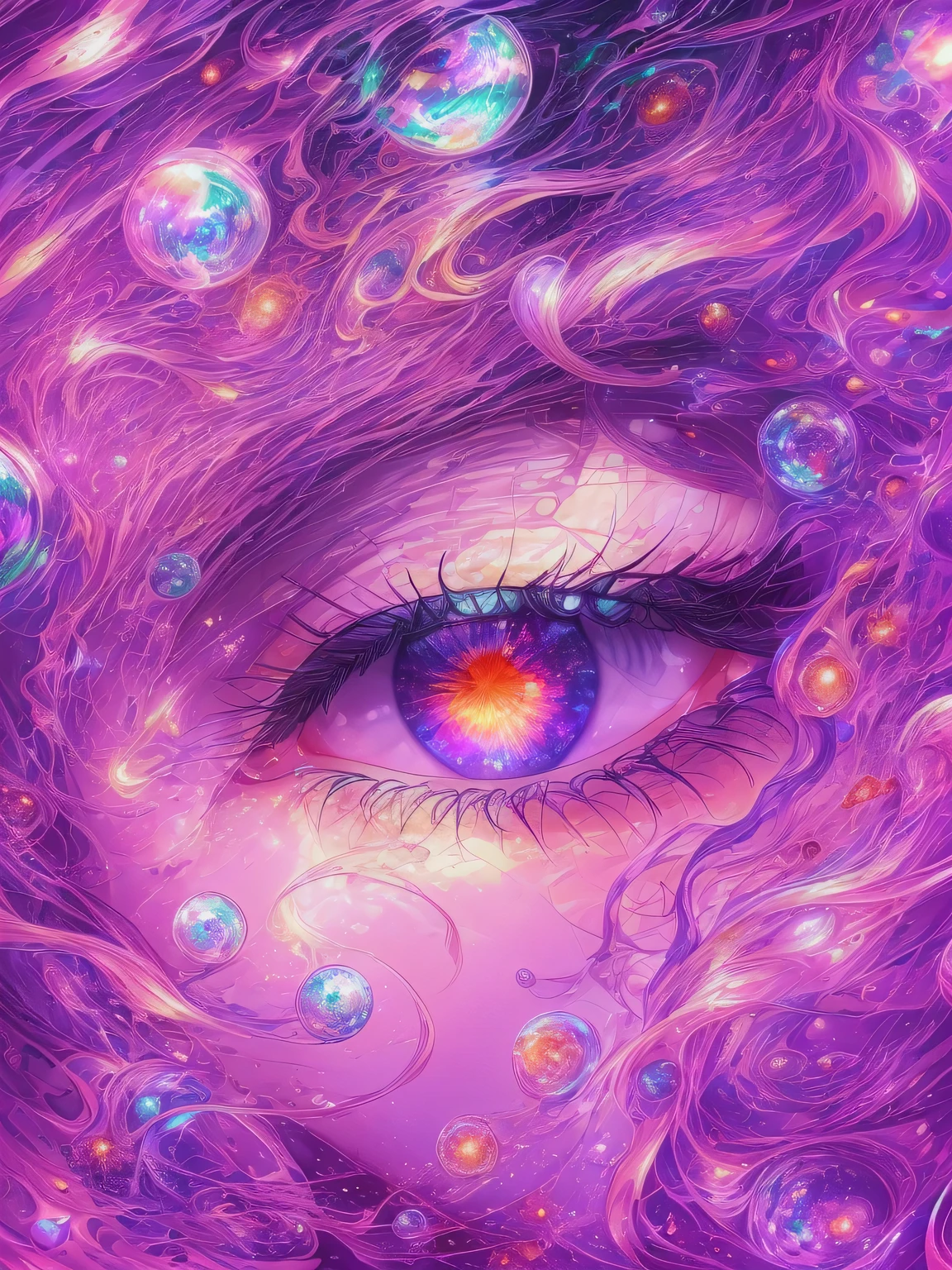 The shadow of a crying girl appears from the shining clouds、美丽的面容、beautidful eyes、 (Detailed eyes, Eyes Like Gems, Sparkling eyes:1.3)、Spectacular views beyond imagination, glowing hearts, Tears, fear, flowing, Bioluminescent skin, Fractal Nebula Thread, iridescent, Rain, cosmic entities, celestial, cosmic, Transparent, Vibrant and vivid, swirls, Twirling, Unrealistic, High contrast, Symbolism, Magical, Mystical, mistic, hyper realisitic, Hypersaturated, colourfull, saddened, hopeless, heartbreak, Dark, sobbing