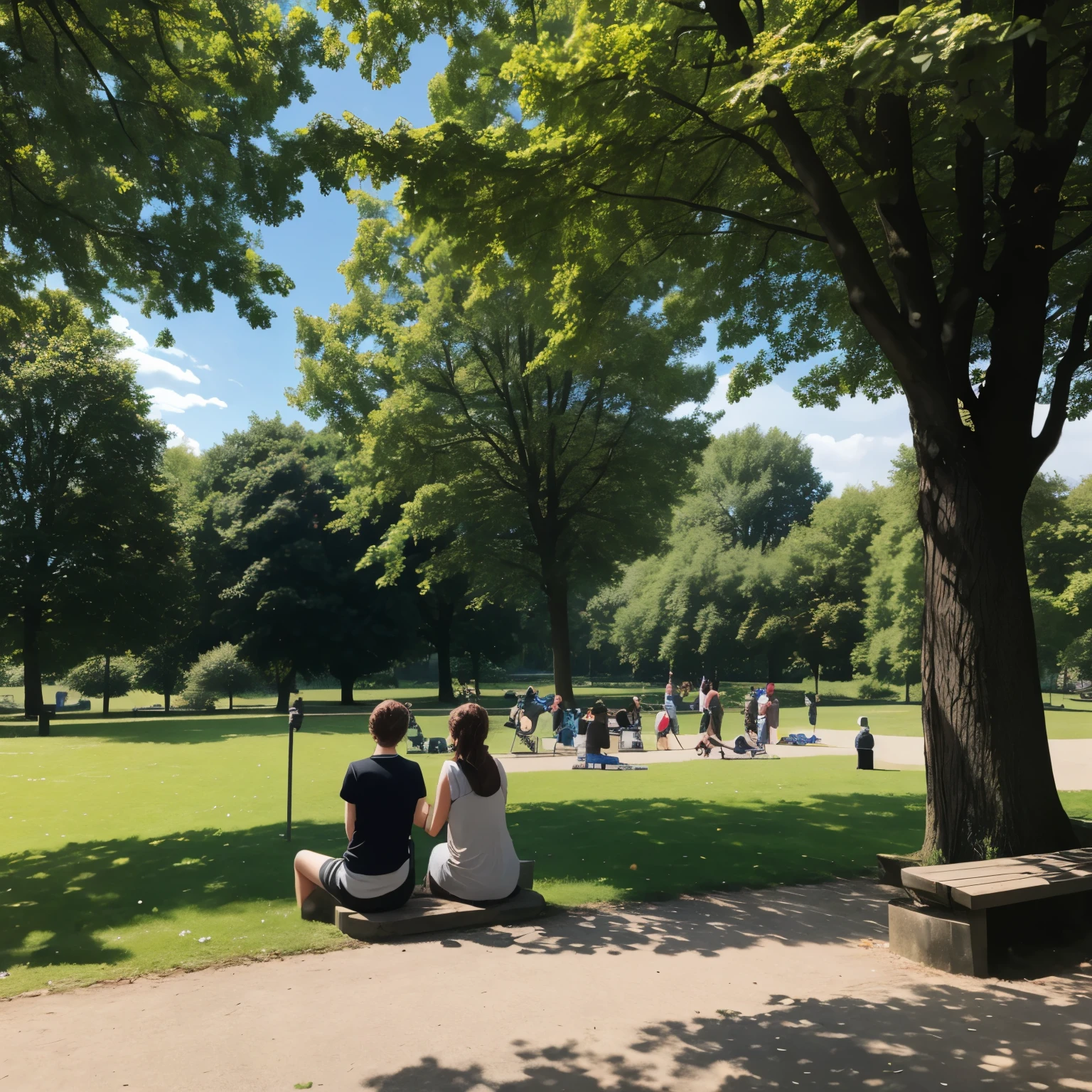 Zwei menschen die sich im park umarmen