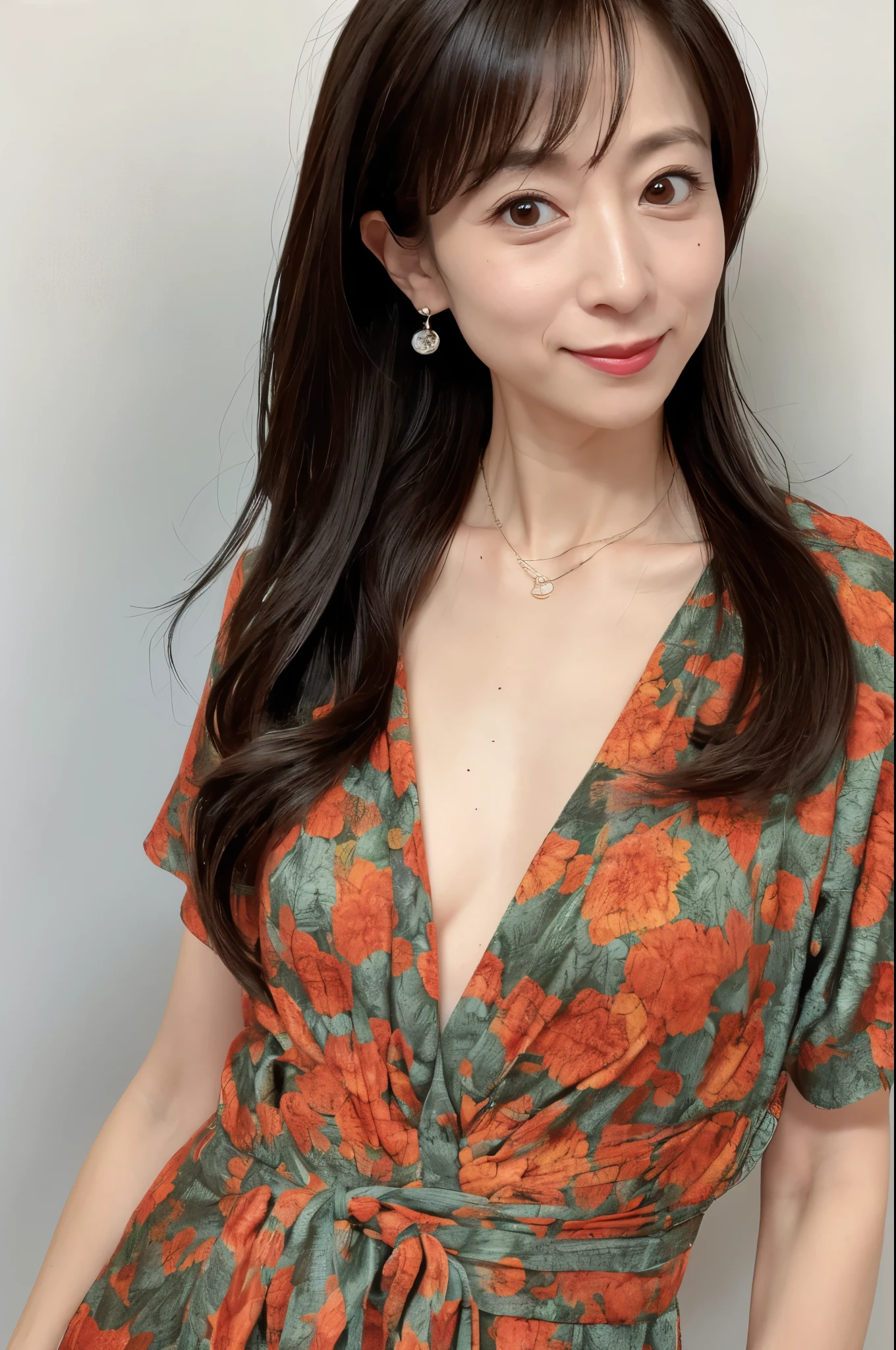 (High reality photograph, high resolusion photograph, super detailed face, detailed eyes) Skinny Japanese lady, 40 years old, cute face, various face expression, black long hair, skinny figure, medium breasts, very thin waist, mandarin gown, full-body photo, alone in a photo