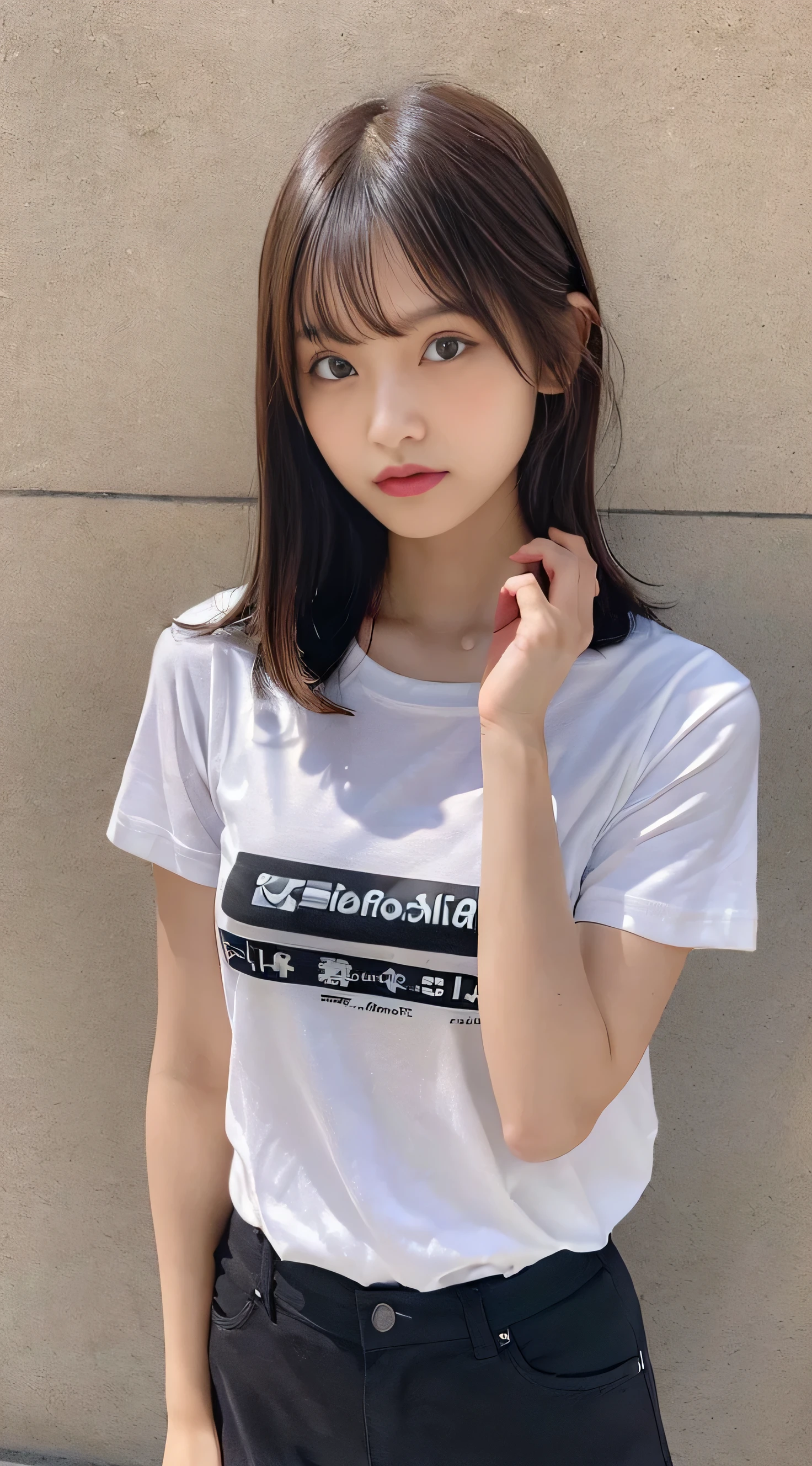 20 years old girl (Japanese cute face) is wearing T-shirt, mini skirt and is working at the beach bar