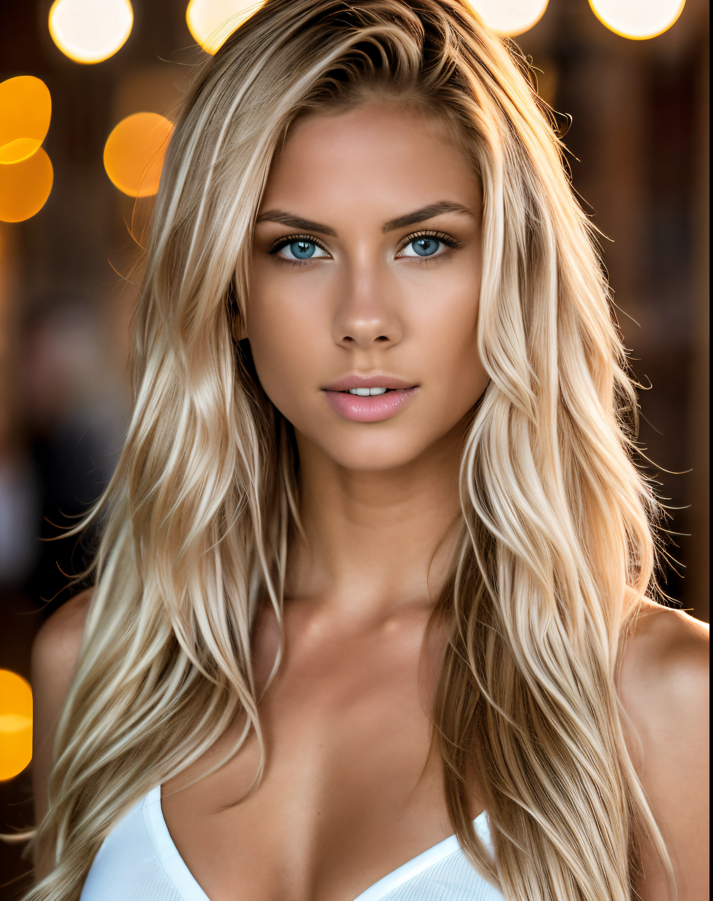 photoshoot of a model, natural light, professional,(full body), (4k photo:1.1) (Sharp focus:1.3), high detail, beautiful detailed face, hazel eyes, long blonde hair, (attractive young woman:1.3), (seductive:1.1), (blushing:1.1), hourglass body shape, one girl, red, ((dancing)) in a night club).
