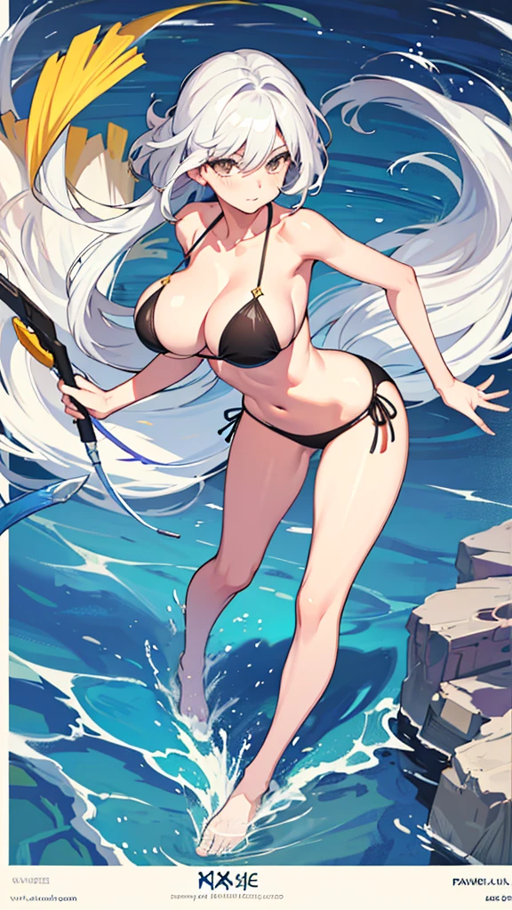 1girl, splash art, pencil sketch, rough sketch, big tits, bikini, sheet model pose, full body